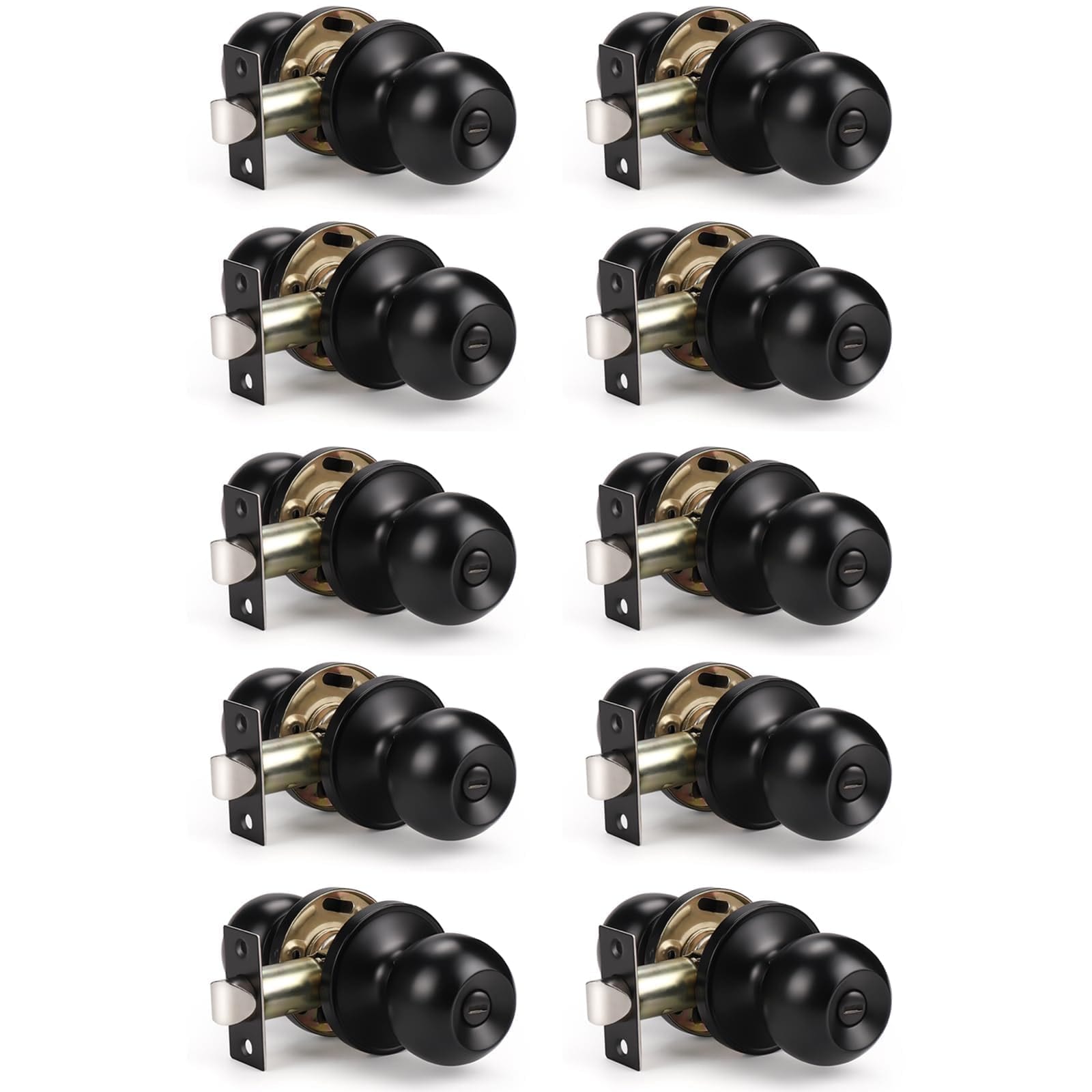 Aoibox  Matte Black Privacy Door Knob Set with Keyless Lock for Interior Bedroom and Bathroom Doors 10 Pack