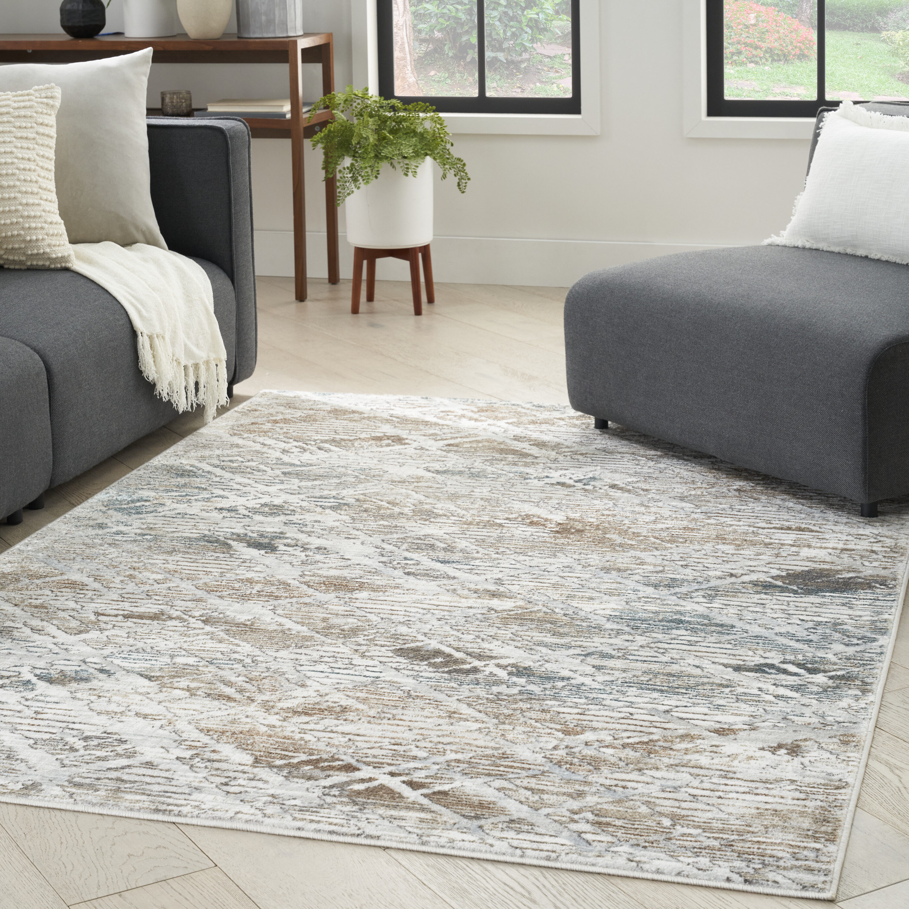 Nourison 099446914637 Glam 4 x 6 (ft) Loomed Polyester Grey Multicolor Rectangular Indoor Abstract Area rug