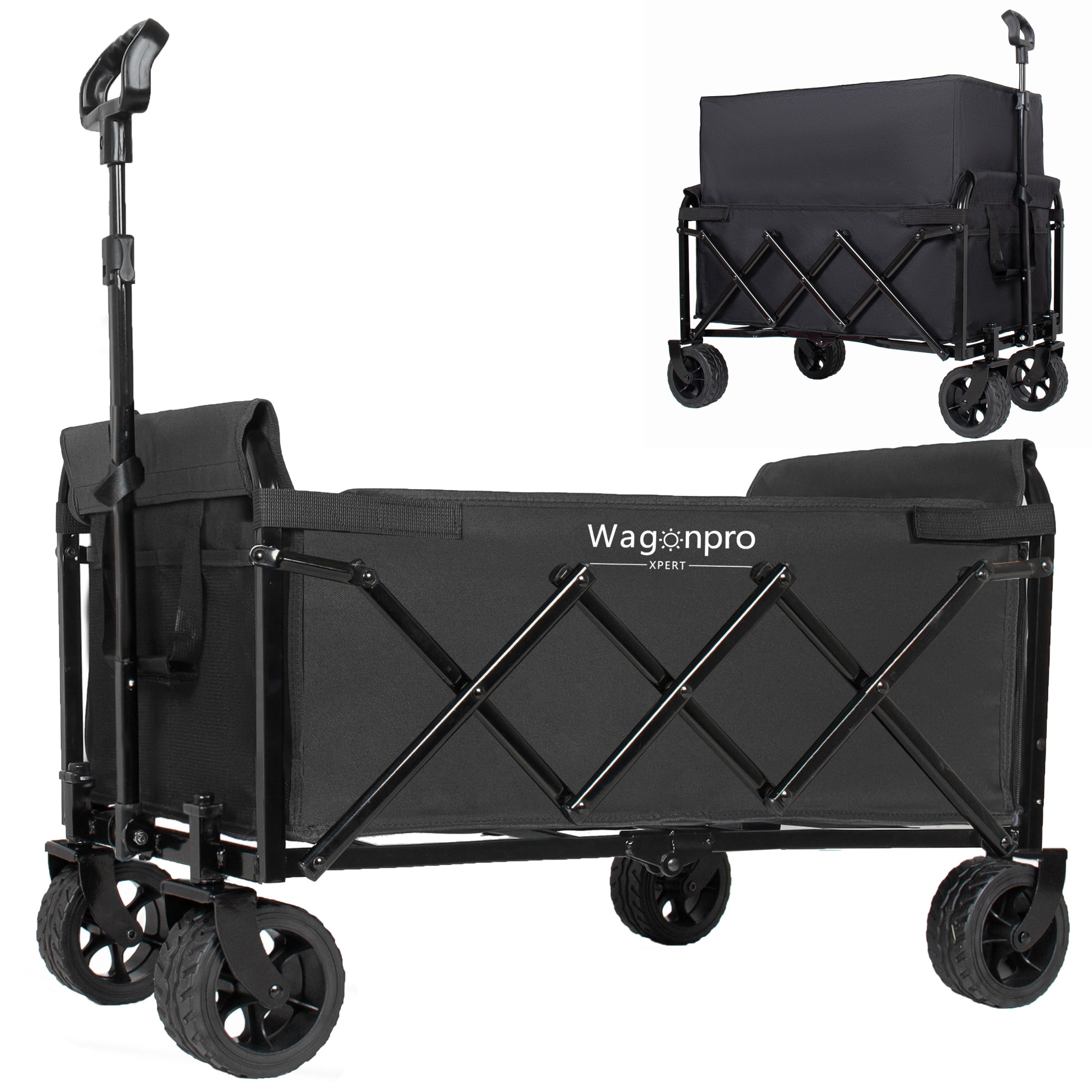 Justincity  Upgraded Expandable Dual Layer Utility Wagon with 5x2 Inch Wide All Terrain Wheels 220lb Capacity Foldable Cart for Camping Shopping