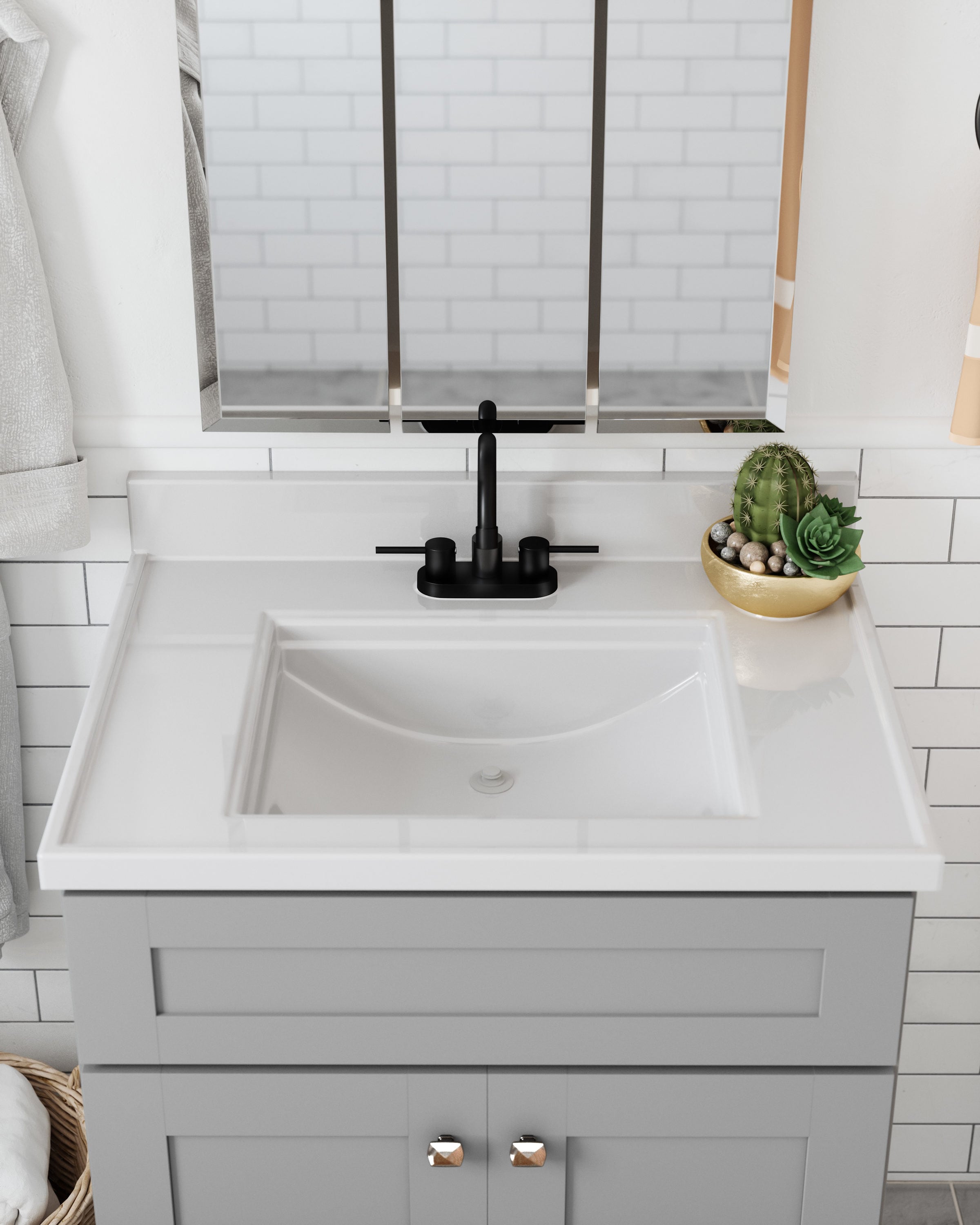 Camilla 25-Inch White Cultured Marble Vanity Top with Backsplash
