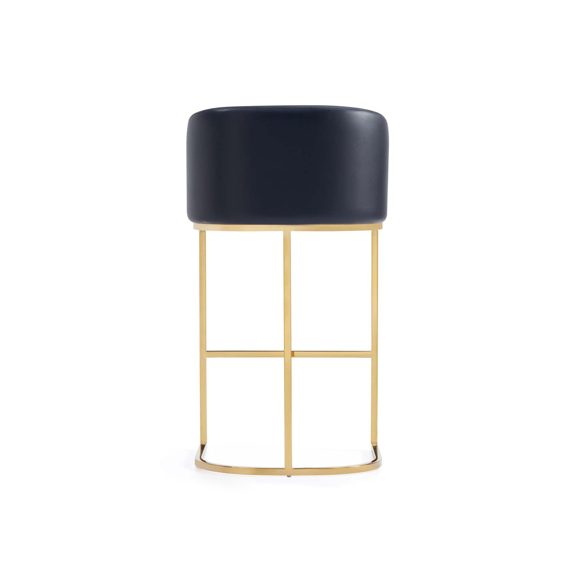 Set of 3 Black Leather and Gold Metal Barstools