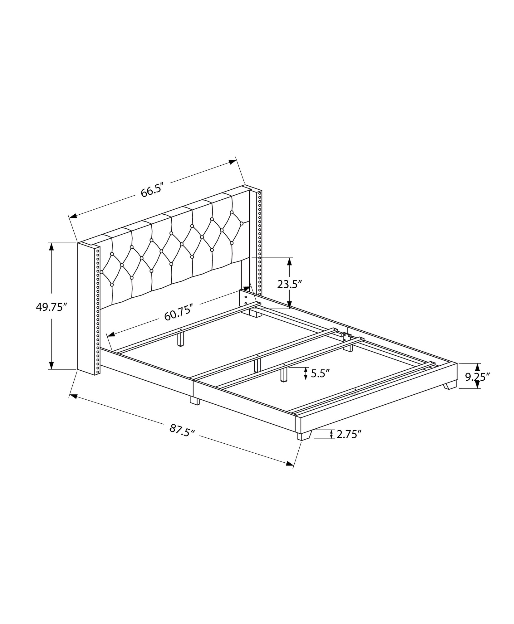 Monarch Specialties Light Grey Queen Composite Bed Frame at Lowes.com