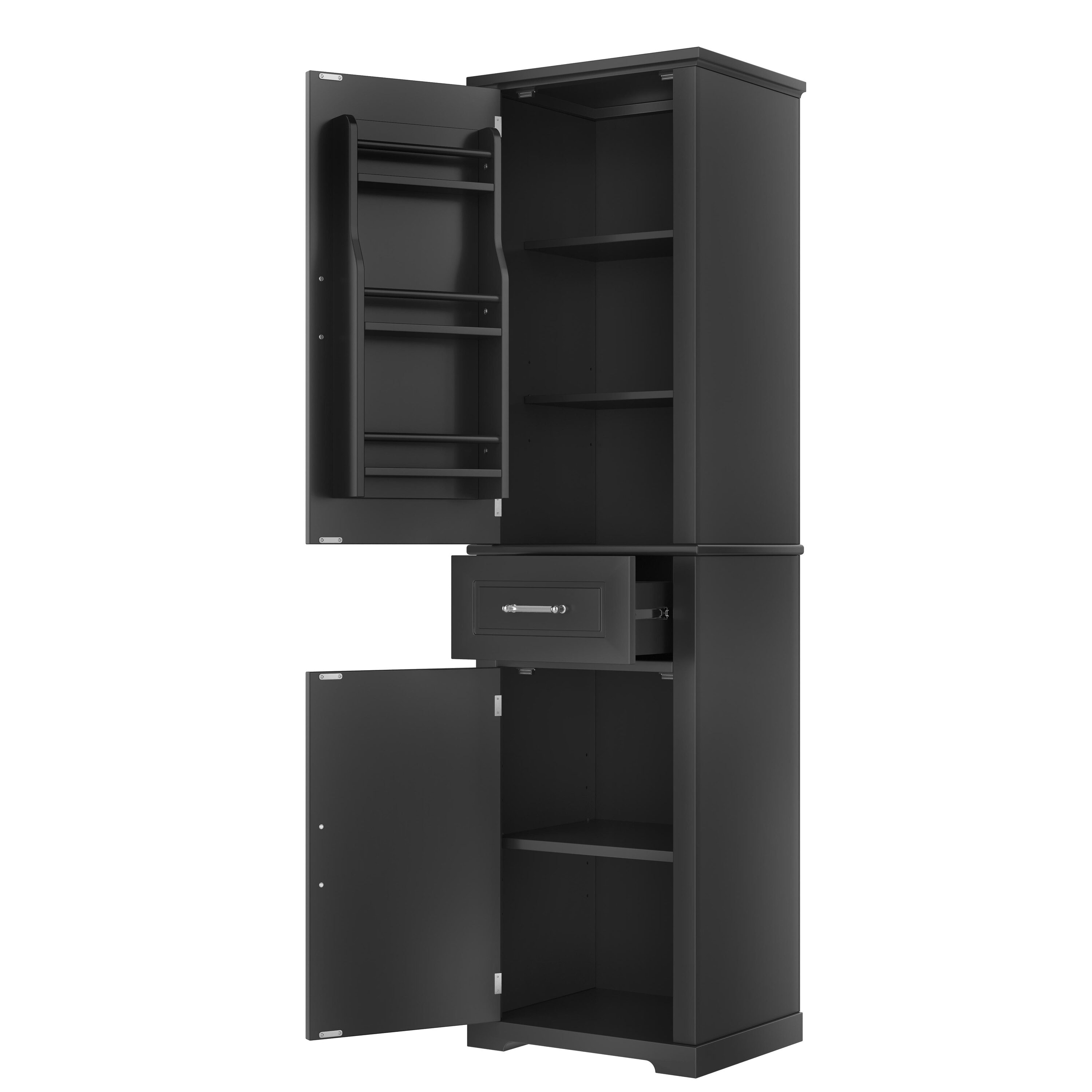 Dovelina Tall Storage Cabinet with 4 Doors Adjustable Shelf Door Rack Design MDF with Painted Finish Freestanding Organizer for Bathroom Office or Indoor Use Black