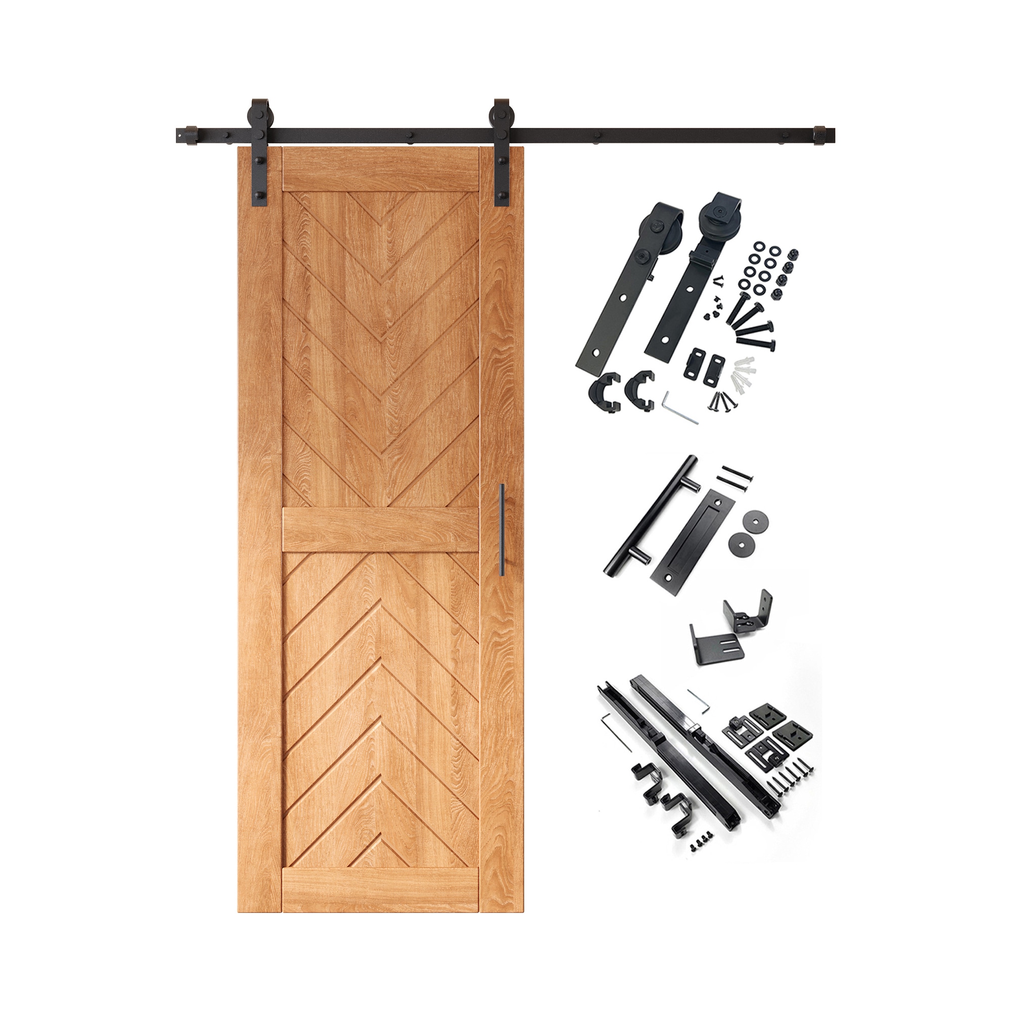 HOMACER YT1H054C-JT4-2680-EA 26-in x 80-in Early American Herringbone Pine Wood Solid core Single Barn Door (Hardware Included)