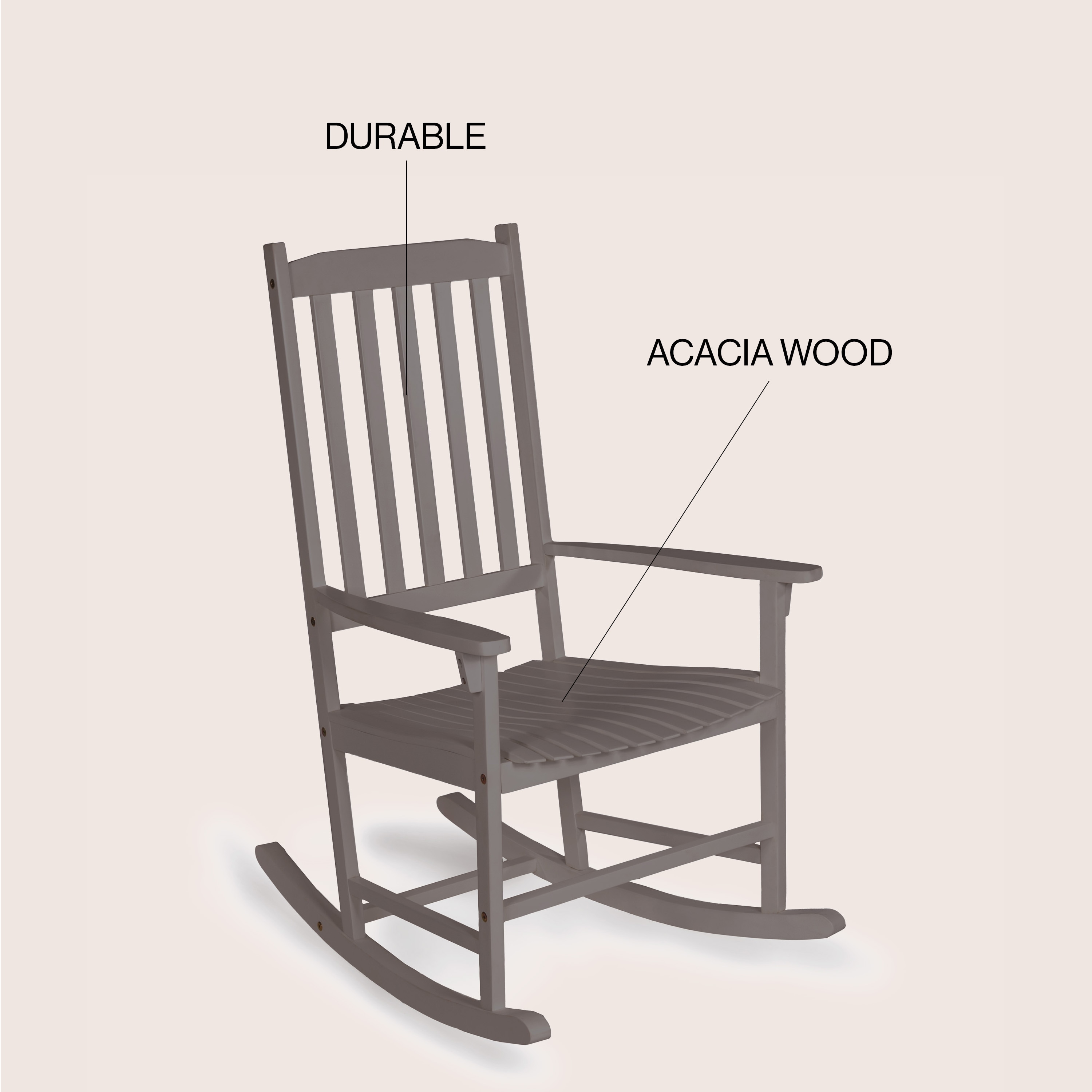 Gray Acacia Wood Windsor Slat-Back Rocking Chair
