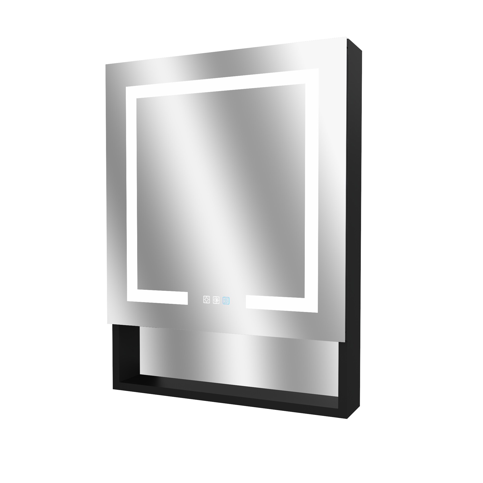 AAZJ V5 24-in x 32-in Lighted LED Fog Free Surface/Recessed Mount Black Mirrored Soft Close Medicine Cabinet