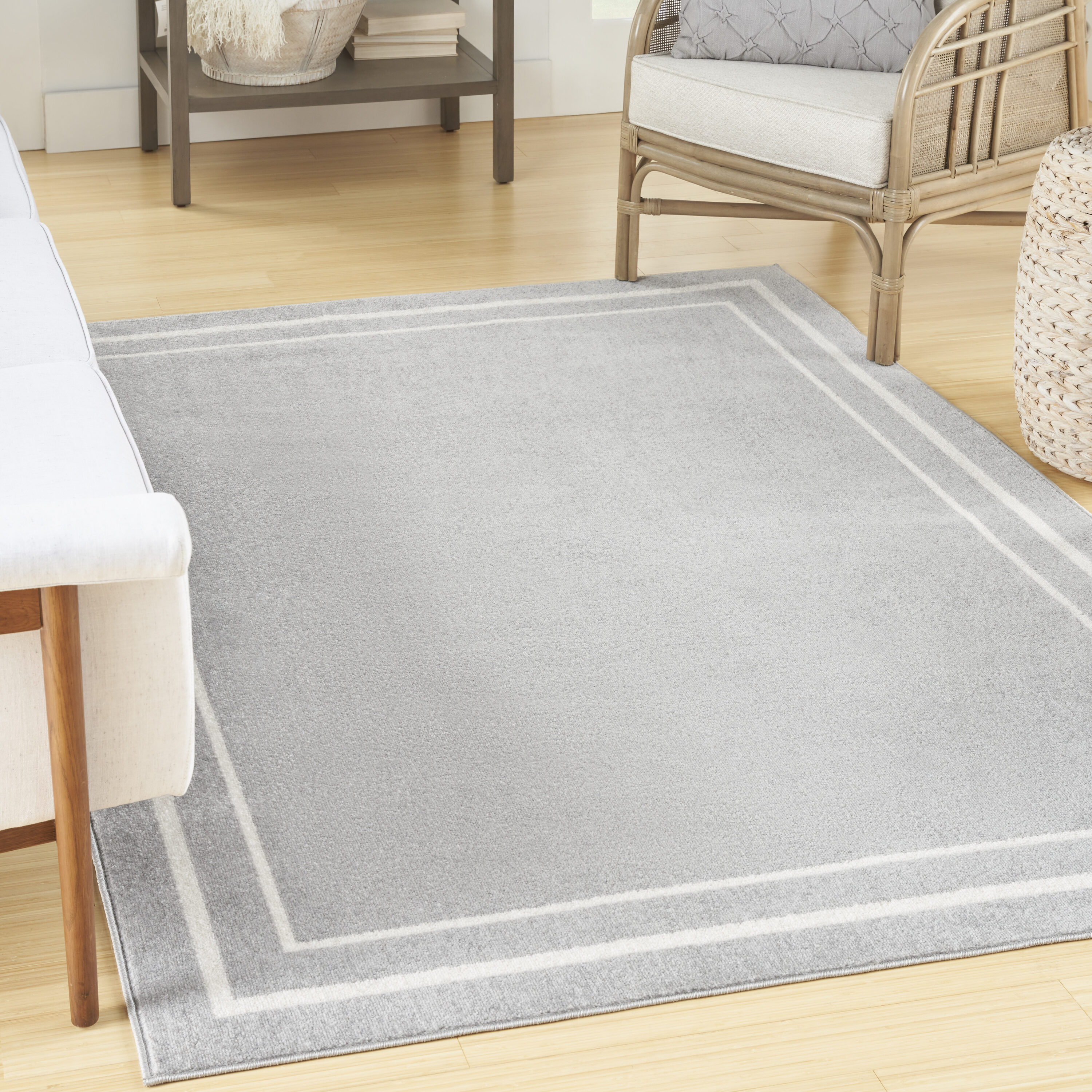 Nourison 099446148117 Essentials 6 x 9 (ft) Loomed Polypropylene Grey/Ivory Rectangular Indoor/Outdoor Area rug