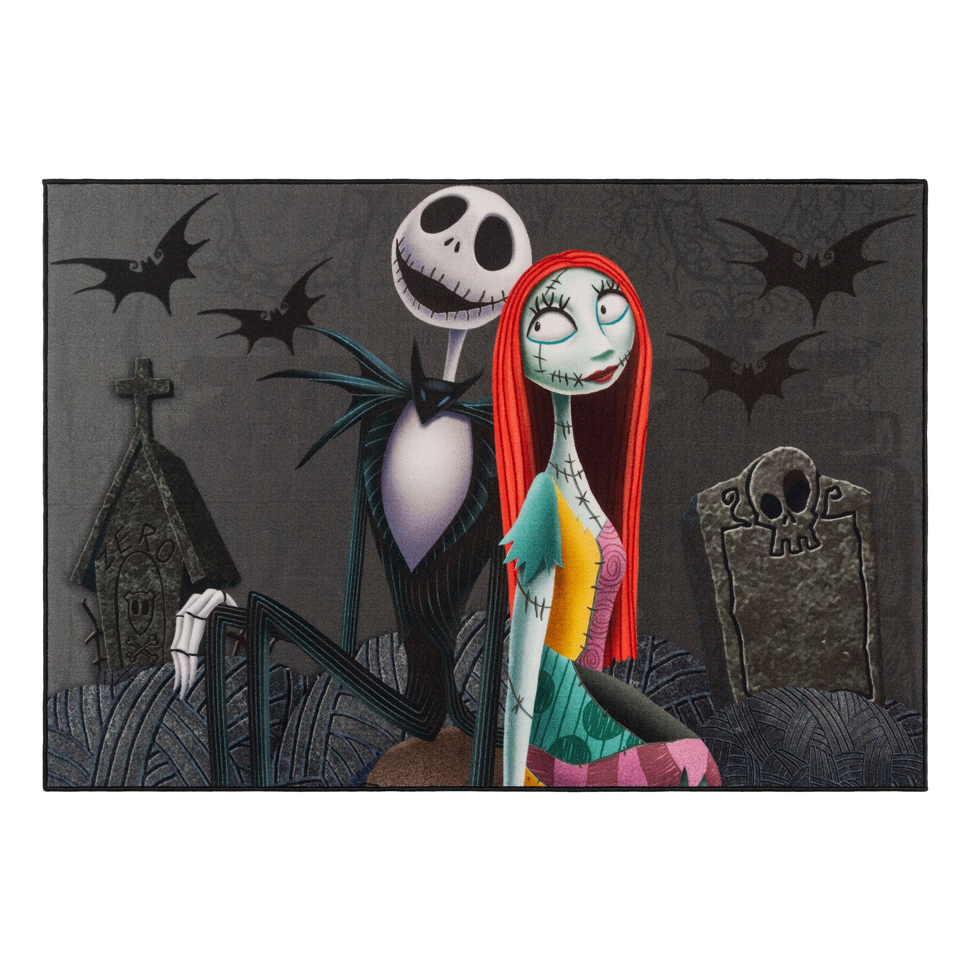 GERTMENIAN 28600 Nightmare Before Christmas 4 x 6 (ft) Loomed Polyester Jack and Sally Rectangular Indoor Area rug