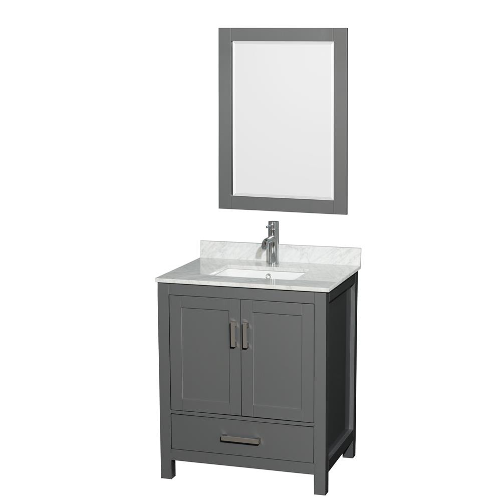 Wyndham Collection Sheffield 30-in Dark Gray Single Sink Bathroom Vanity with White Carrara Marble Natural Marble Top