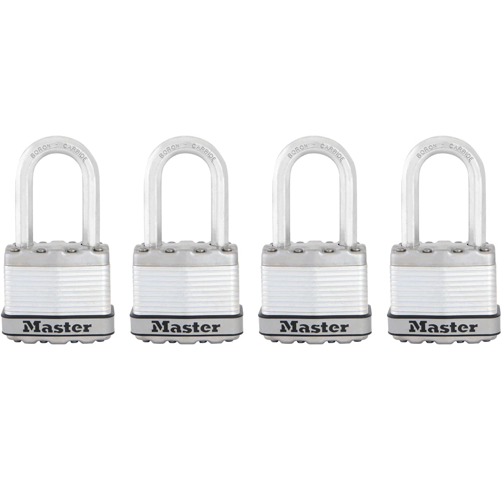 Master Lock M1XQLFHC Heavy Duty Outdoor Keyed Padlock, 1-3/4-in Wide x 1-1/2-in Shackle Keyed Alike (4-Pack)