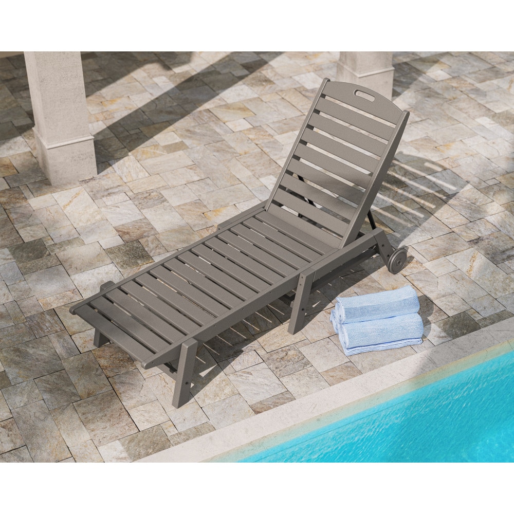 POLYWOOD NAW2280GY Nautical Stackable Slate Grey HDPE Frame Stationary Chaise Lounge Chair with Slat Seat