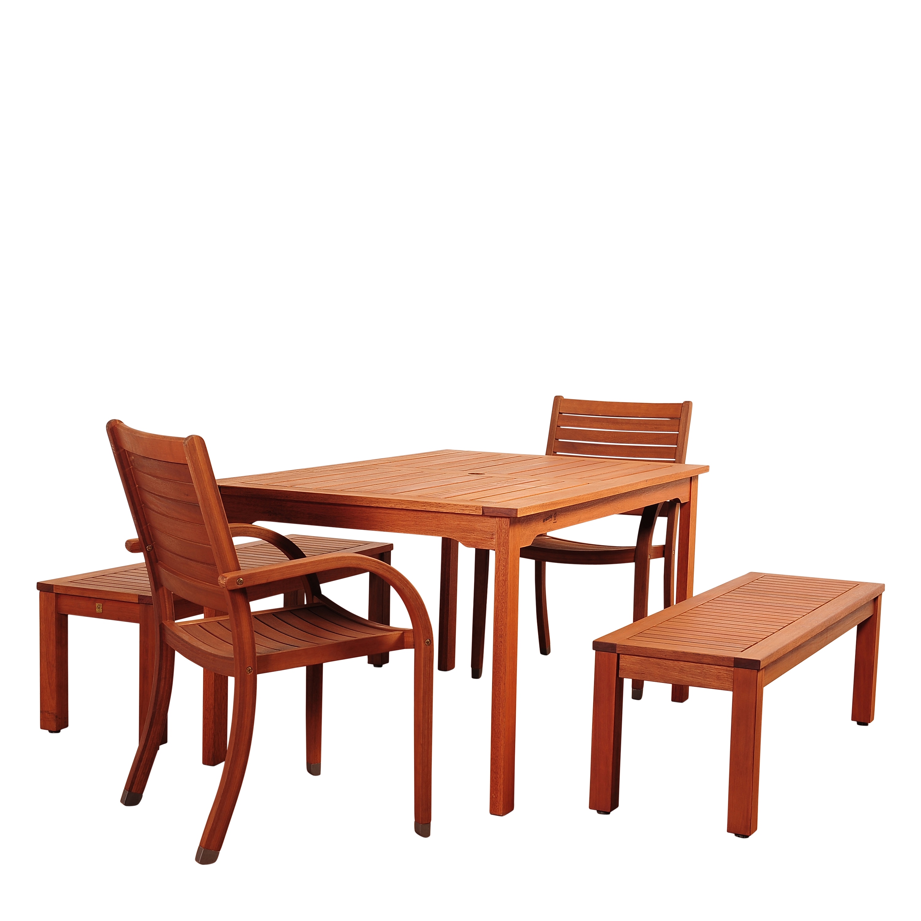 International Home EN-IH-AMAZ5PC Amazonia Richfield 5 -Piece Brown Patio Dining Set Wood Rectangle Table with 2 Stackable Stationary Chairs