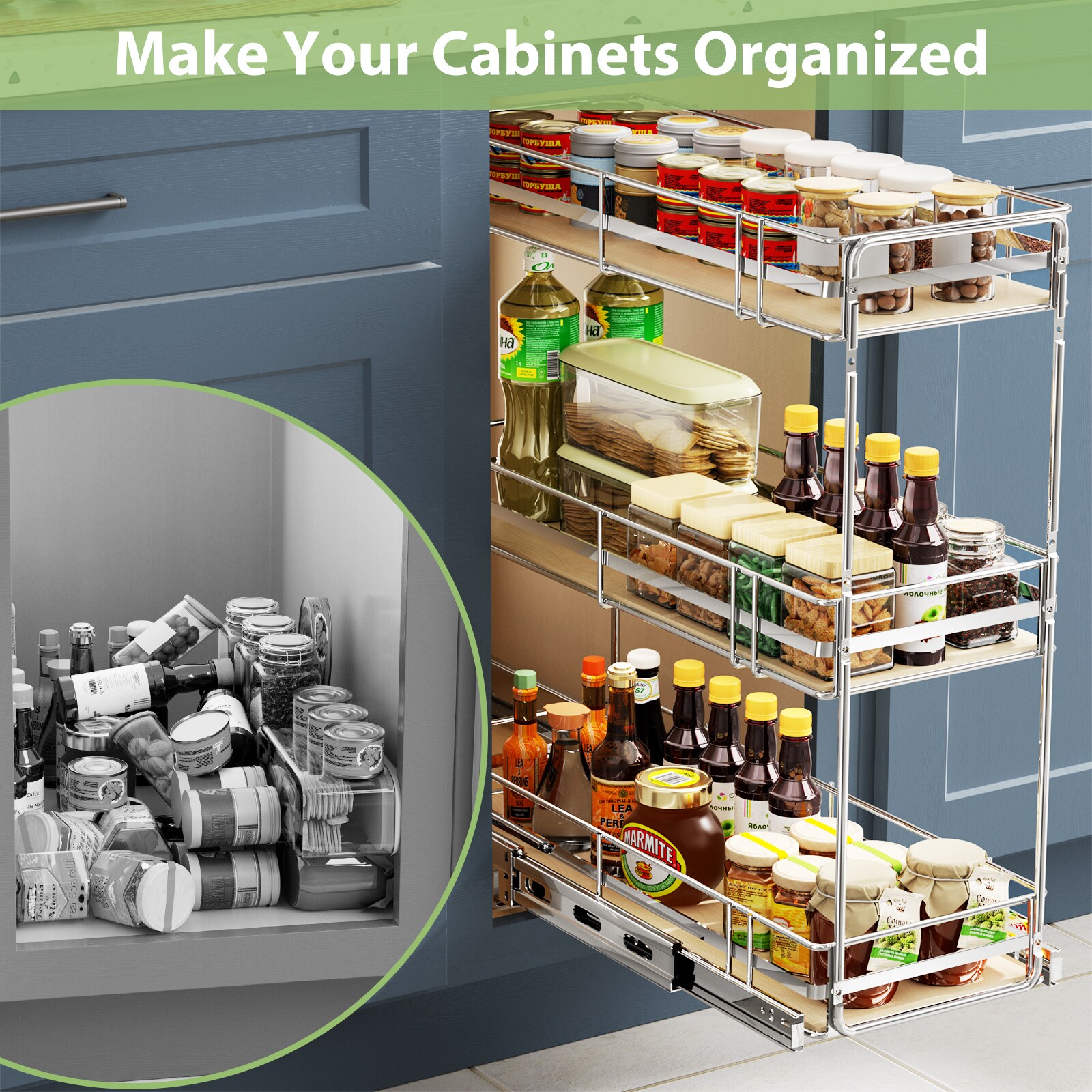 LOVMOR 3TIER-SPICE-WOOD-6 Pull-Out-Cabinet-Baskets - View #5