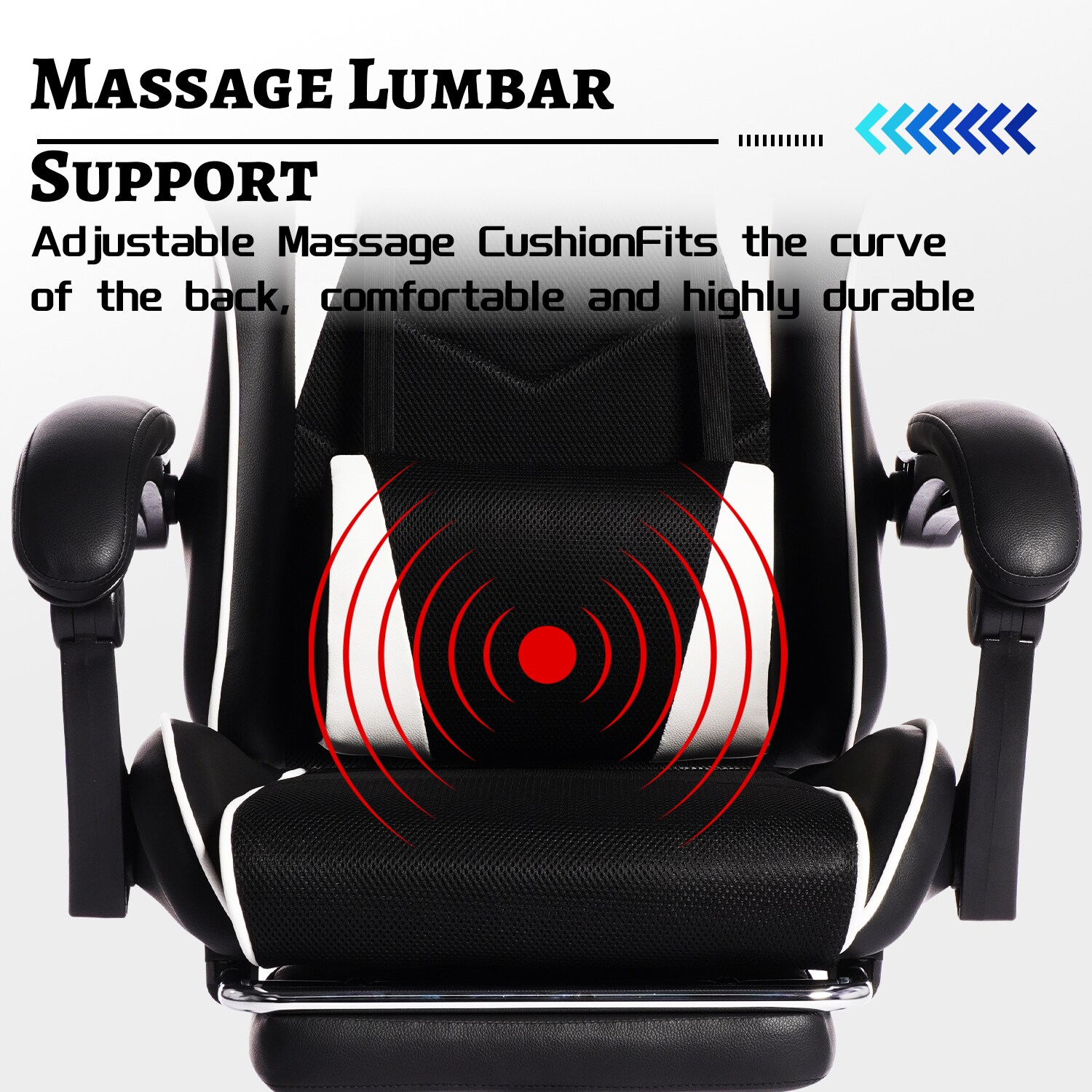 Blue PU Leather Gaming Chair Computer Chair with Footrest Ergonomic ...