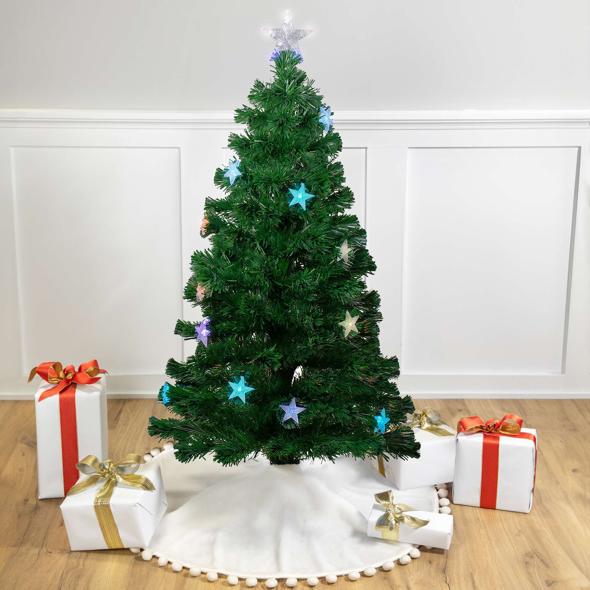 Pre-Lit Medium Color Changing Fiber Optic Artificial Christmas Tree - 4 feet - Multicolor LED Stars