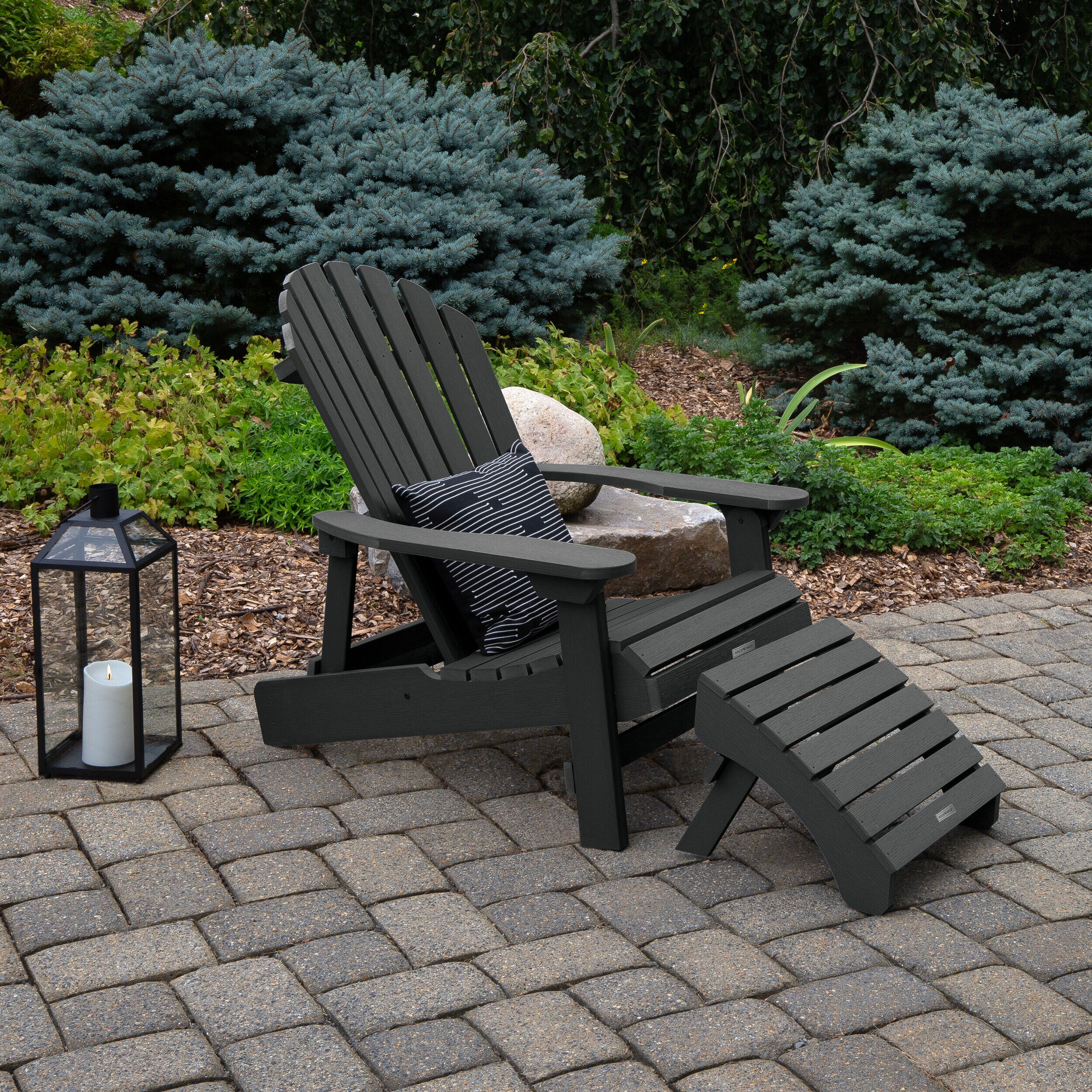 highwood AD-KITKING2-BKE The Adirondack Black Poly-lumber Frame Stationary Adirondack Chair with Slat Seat