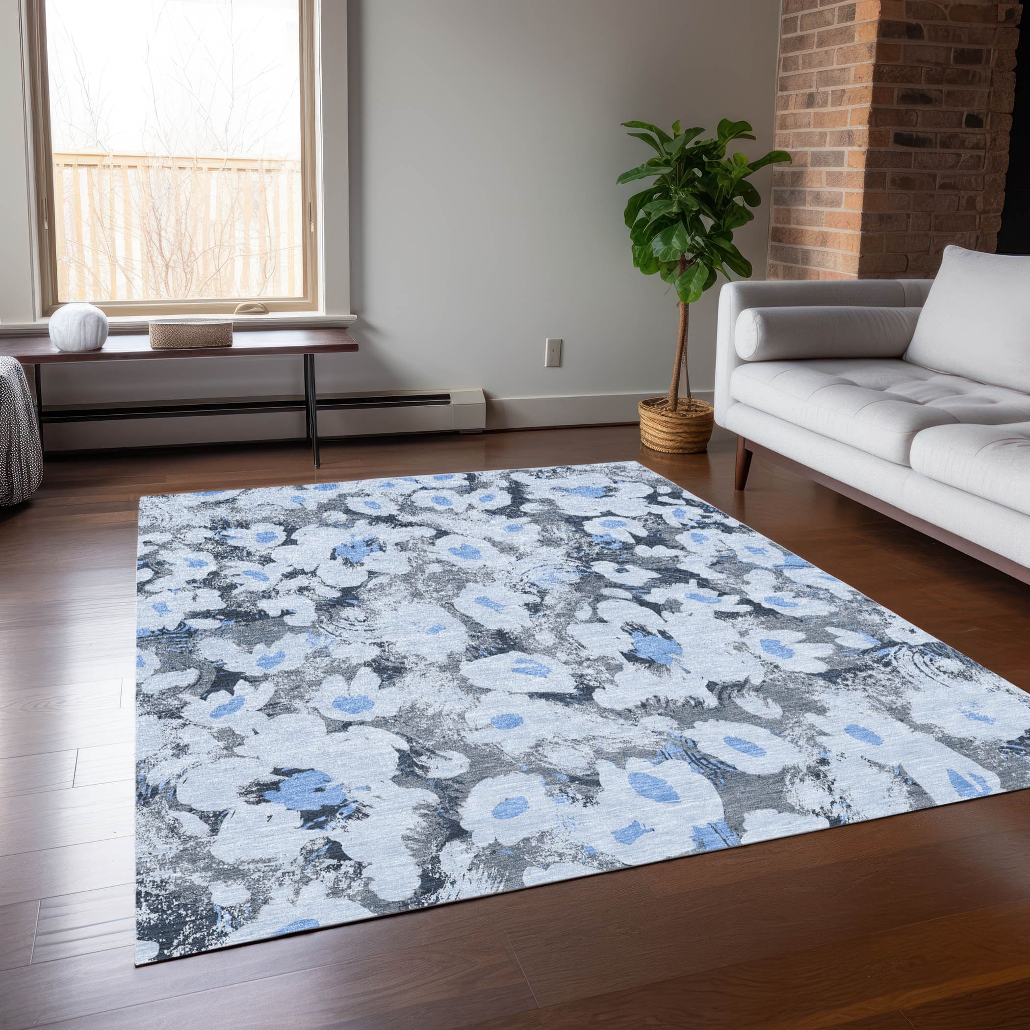 Addison Rugs ACN538DN30X46 Chantille 2 x 3 (ft) Polyester Denim Rectangular Indoor/Outdoor Floral/Botanical Farmhouse/Cottage Machine washable Area rug