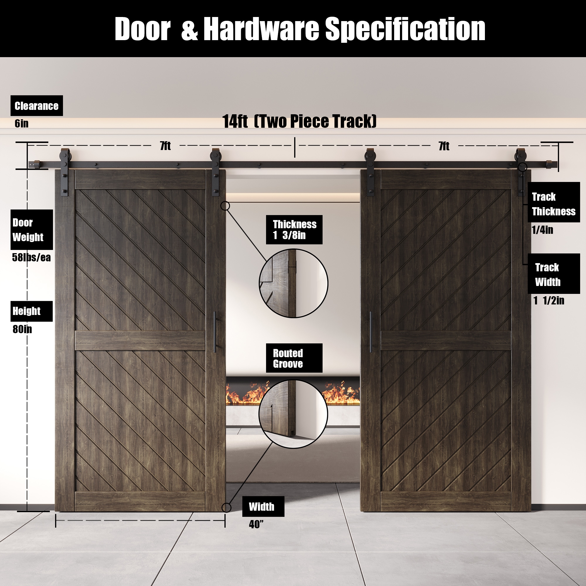 HOMACER YT2H168C-XT2-4080-EB Barn-Doors - View #2