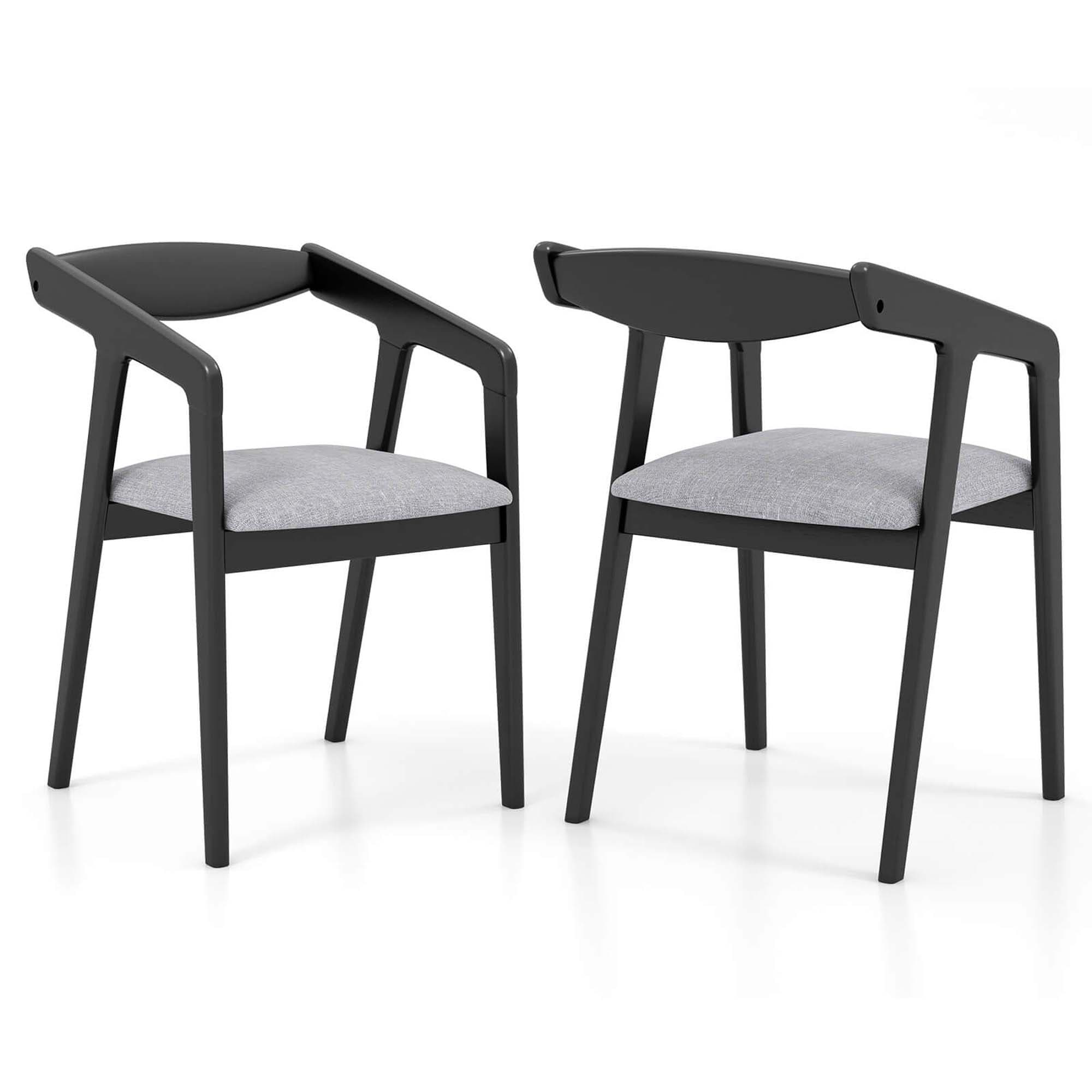 Costway HCST04453  Wooden Dining Chair Set of 2 with Rubber Wood Frame Armrests Padded Cushion