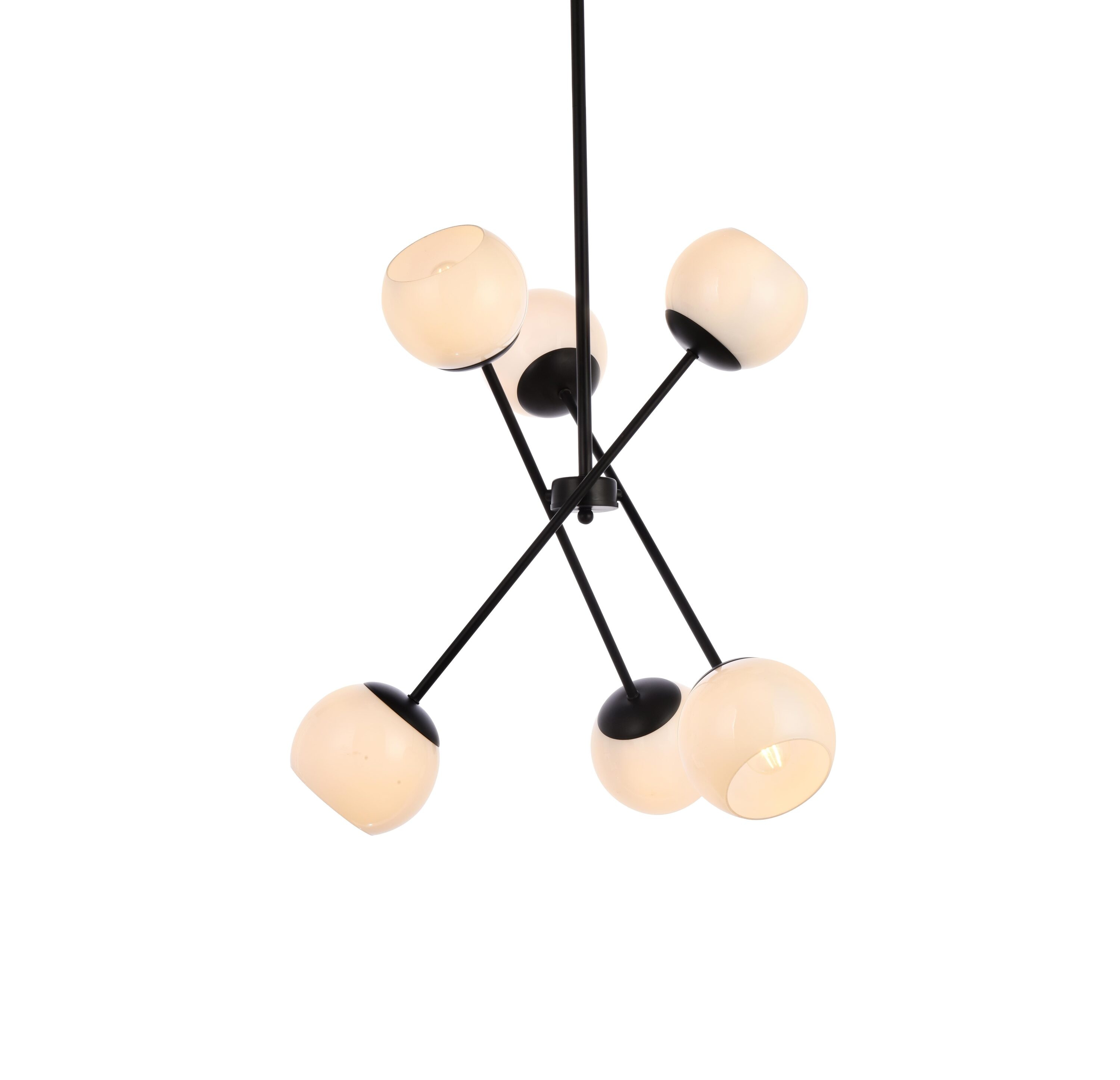Sleek Zigzag 6-Light Sputnik Chandelier with Black Iron and White Glass