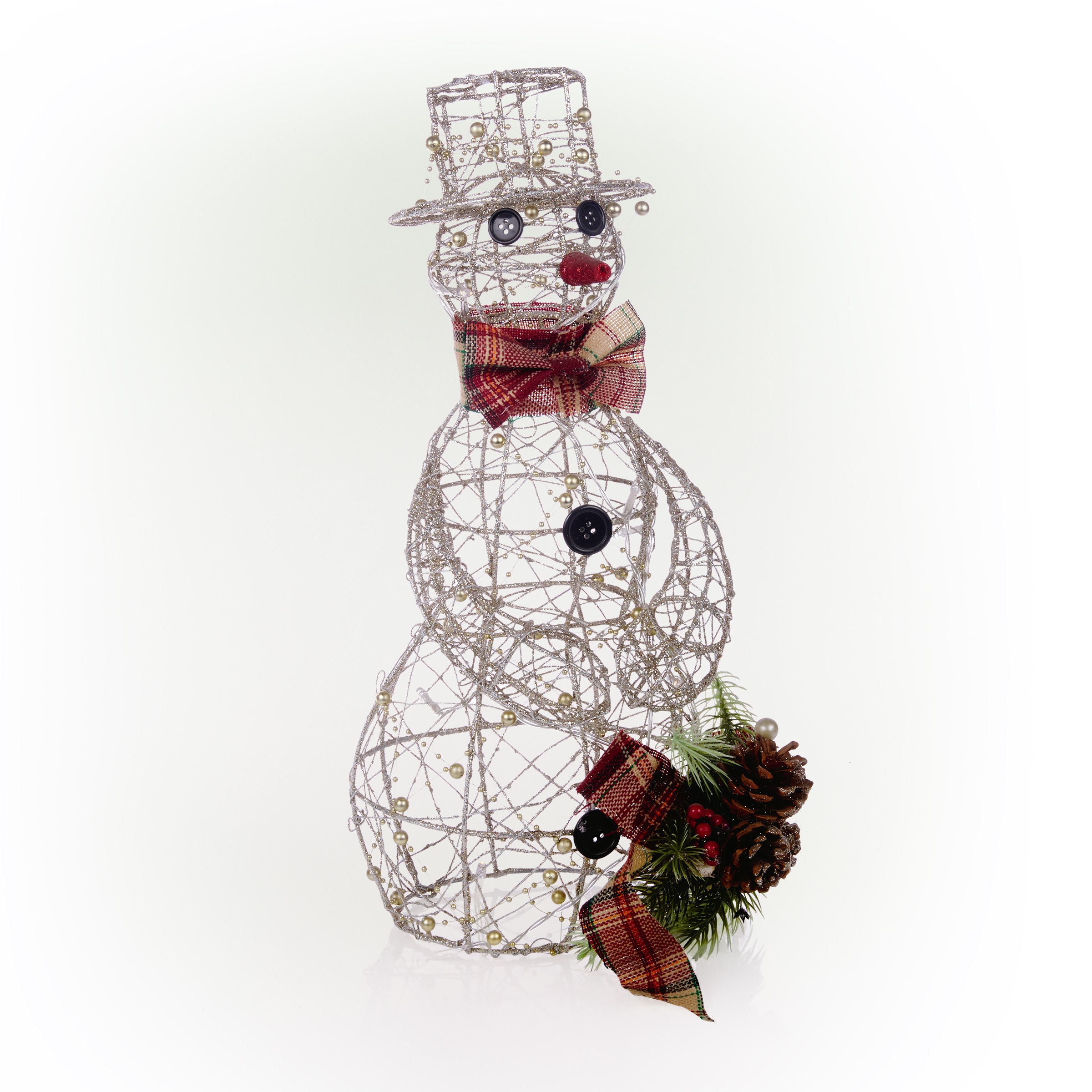 Gold Wire Snowman with Warm White LED Lights, 18 Inches