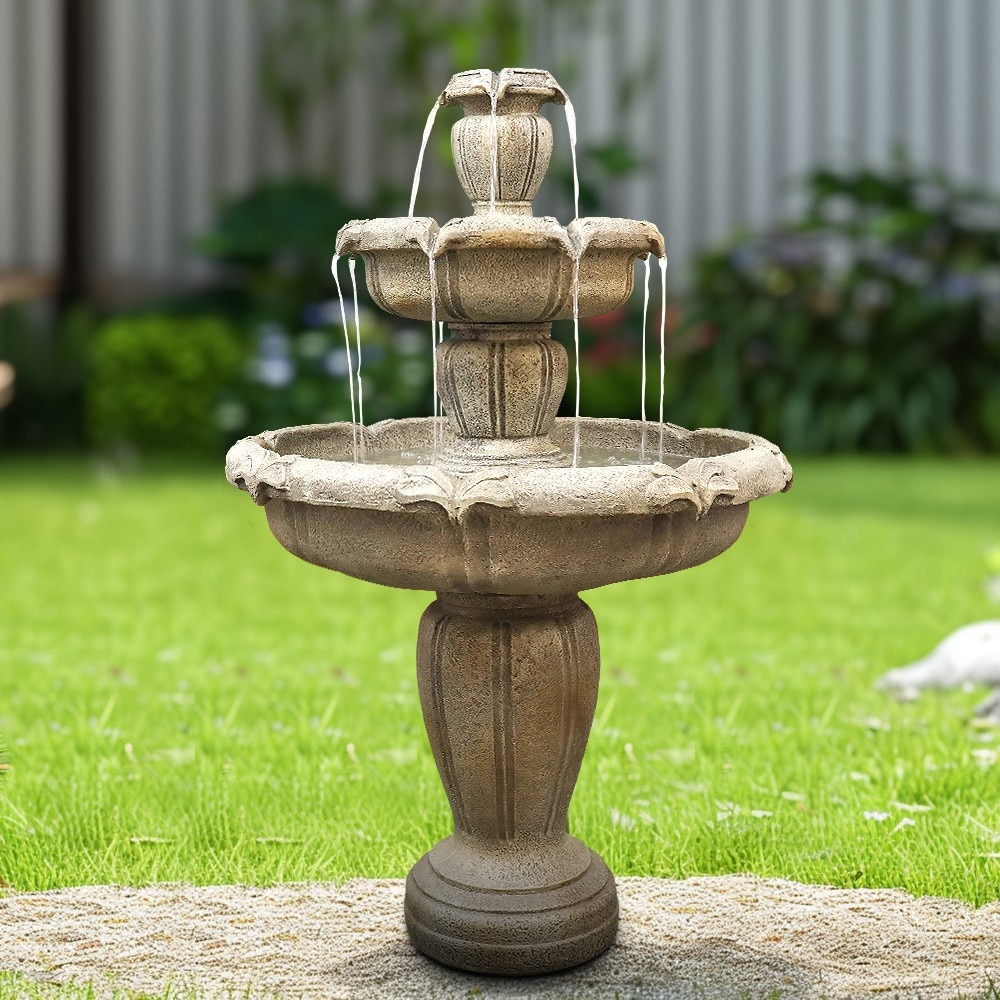 Watnature  48 in High 3 Tier Concrete Outdoor Water Fountain with Natural Stone Look and Electric Pump for Garden Patio Yard and Deck
