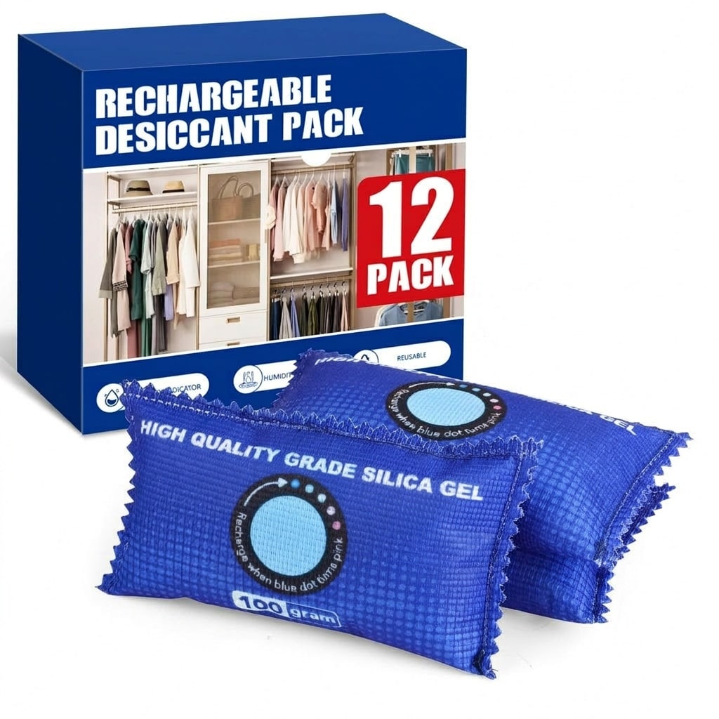 Misopily  12 pack 100g Blue Color Indicating Silica Gel Desiccant Bags Moisture Absorber for Storage Closets Cars Bins Individually Wrapped