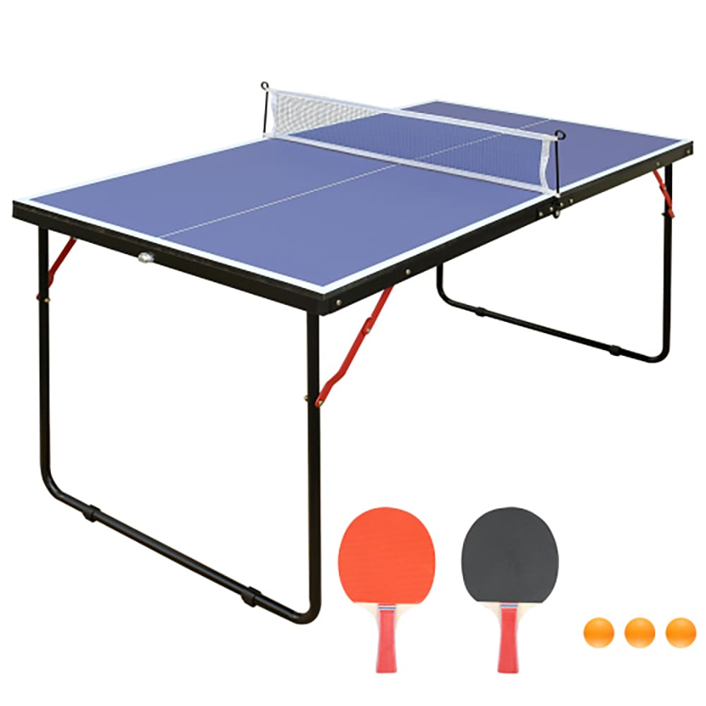 LUXEYARD Foldable 4.5FT Table Tennis Table Suitable Ping Pong Table with Net and 2 Table Tennis Bats Easy to Store