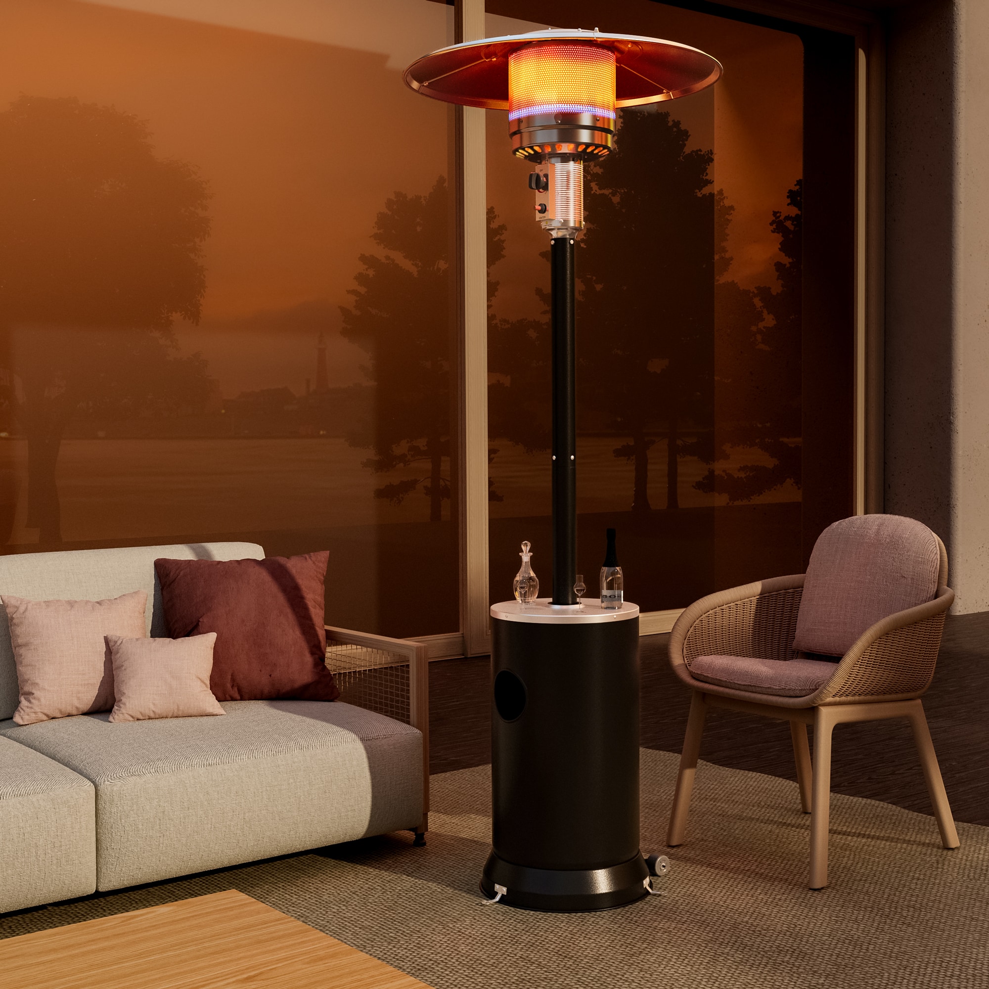 PamaPic PH-SXH-ML1 48000 -BTU Black Stainless steel Floorstanding Liquid propane Patio Heater