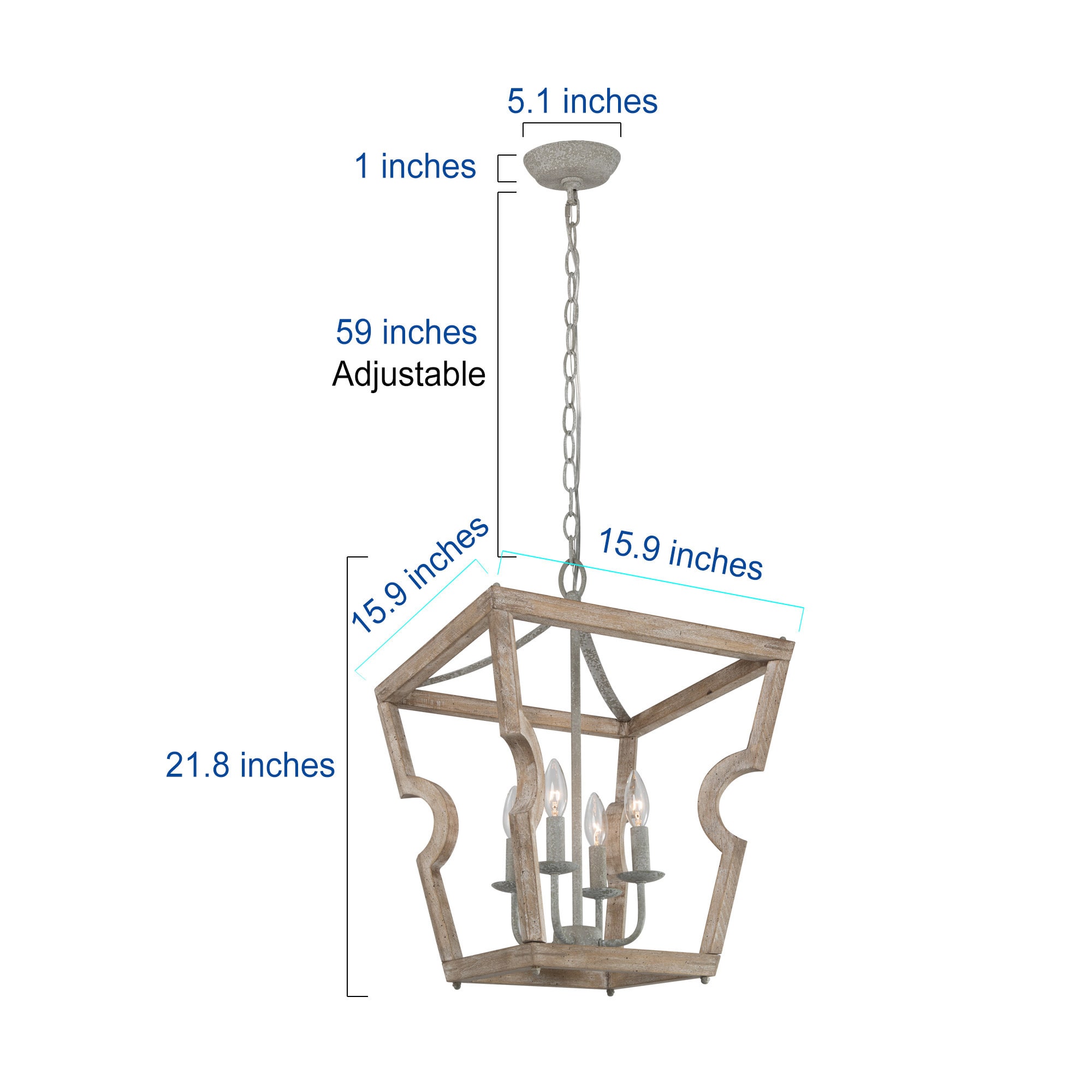 Uolfin 4-Light Distressed Grey Antique Wood Cage Farmhouse LED Dry ...