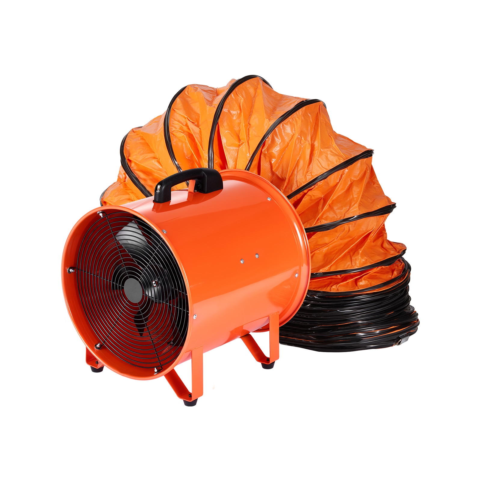 GIVIMO 16-in dia 5175-CFM Steel Axial Duct Fan with 33-ft Flexible Duct Hose 1350-W AC Motor Two-Gear Speed Control 120-V 60-Hz Supply 3348-RPM Blade Speed IP44 Rating Overheat Protection and Carry Handle for Warehouse Basement Factory and Construction Site