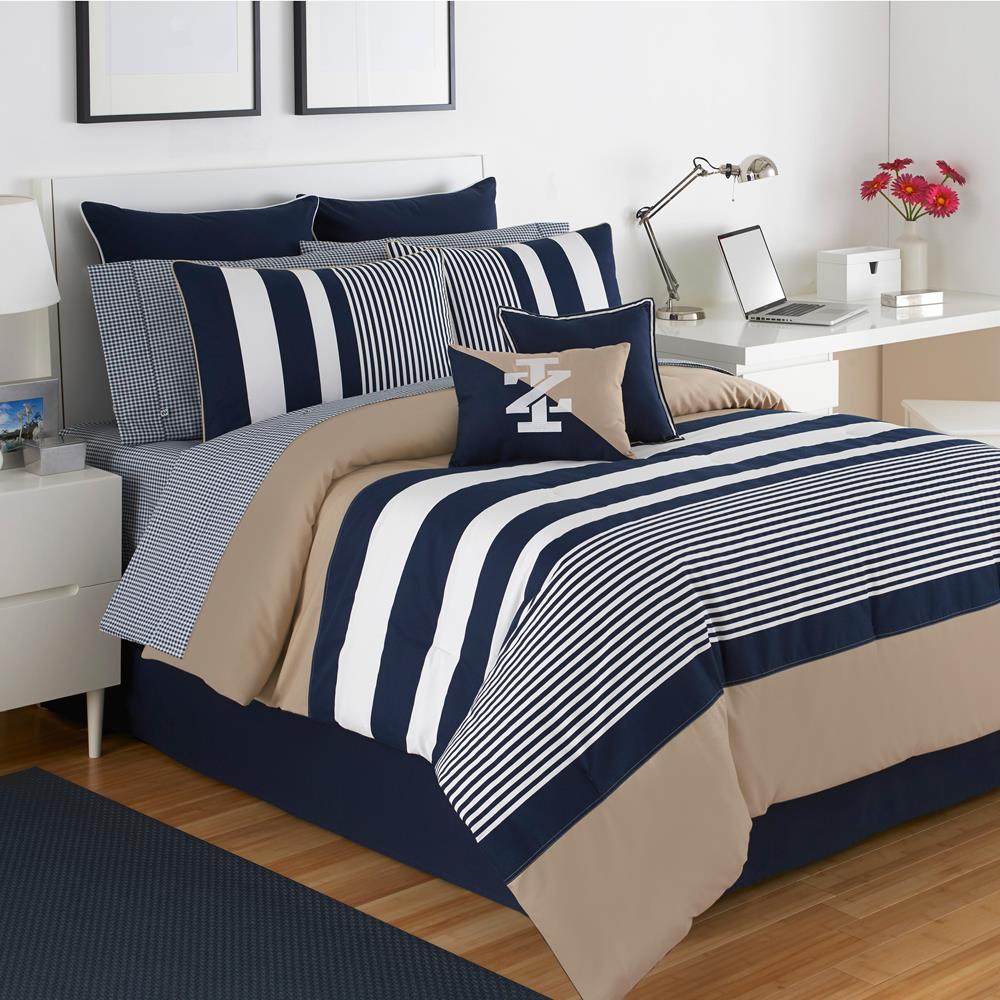 Luxudecor Stripe Bed in a Bag King Size 8 Piece Comforter Set, Blue and  Grey Patchwork Striped Comforter and Sheet Set, Soft Microfiber Bedding Set
