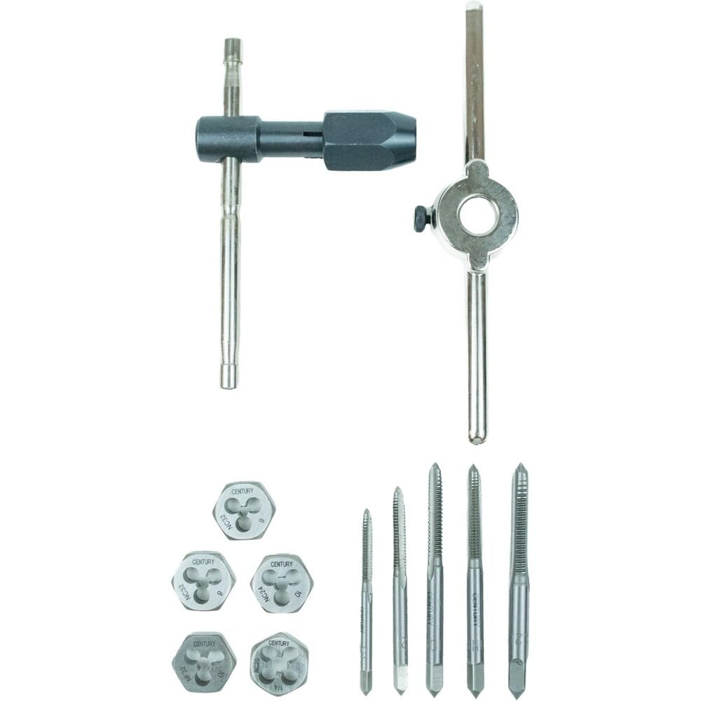 Century Drill & Tool Century Drill Tool 12 Piece Machine Screw and Fractional Tap Die Set 98924; for use Across the Shop Automotive and DIY Applications; 5/8 Across the Flats #98924