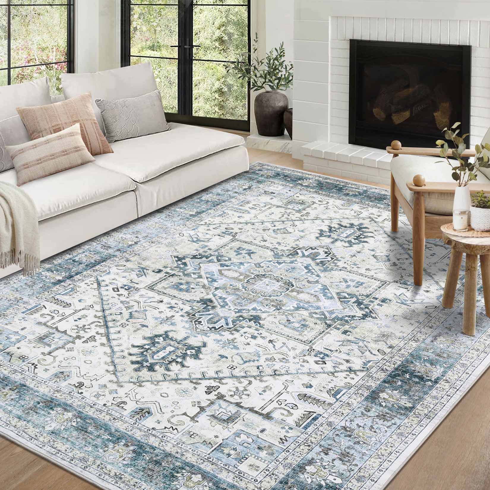 Garvee YXY-LO-PHO-15VR3KPJ 8 x 10 (ft) Loomed Green Rectangular Indoor Floral/Botanical Vintage Machine washable Pet Friendly Area rug