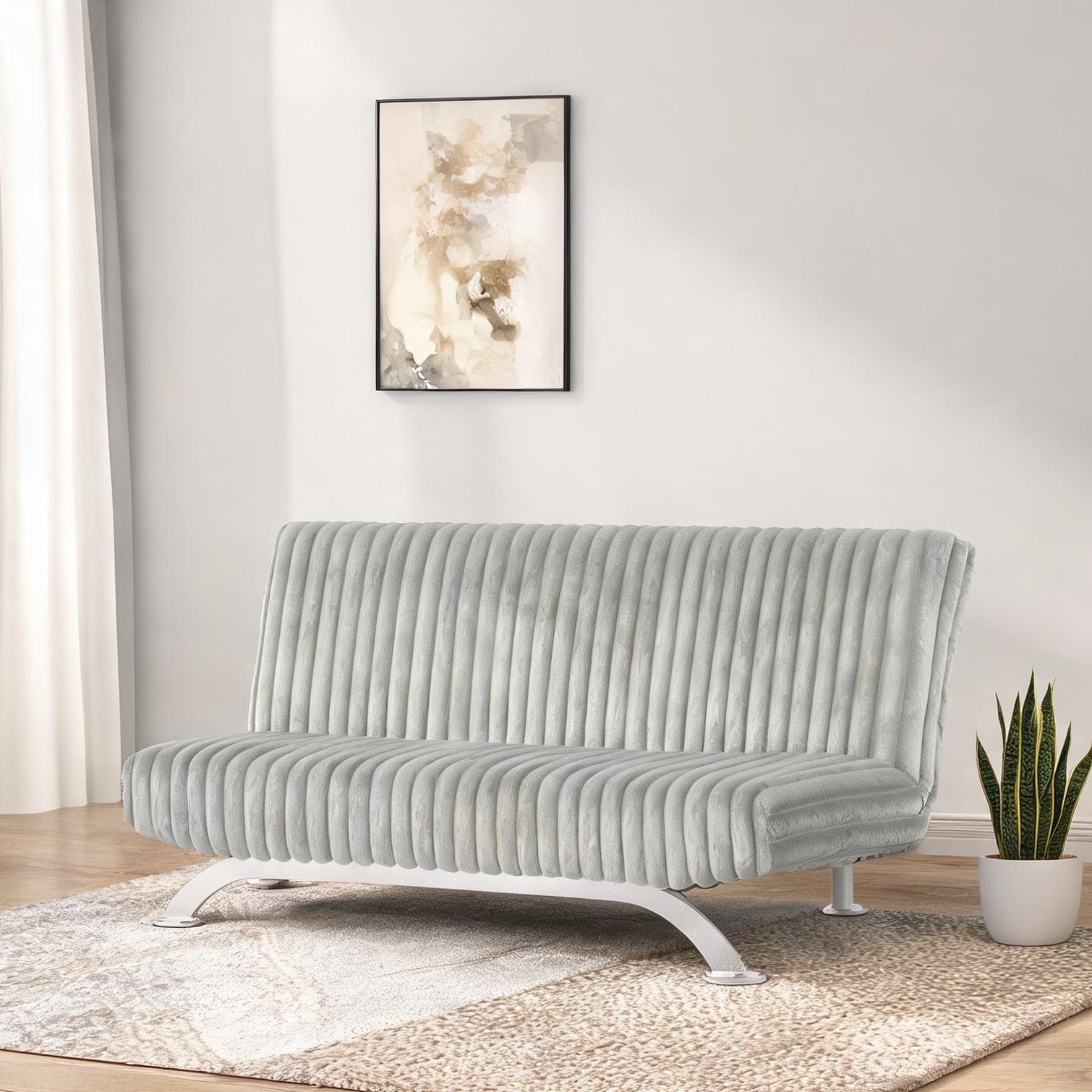 Watnature Futon Sofa Bed with Chrome Legs and Neutral Gray Fabric 71 ...