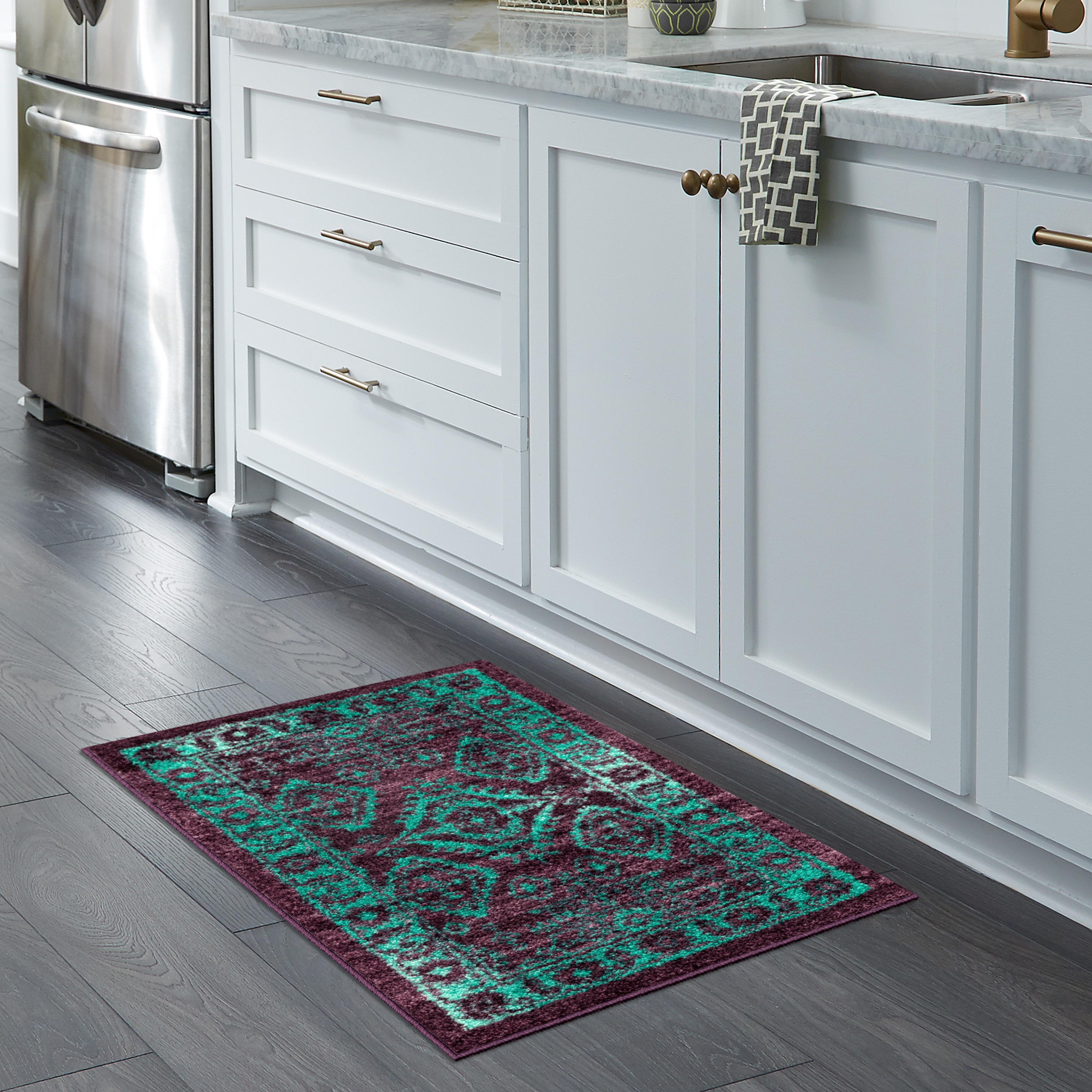 Maples Rugs B5831308 2 x 34 (ft) Tufted Polyester Wineberry/Teal Rectangular Indoor Border Bohemian/Eclectic Machine washable Throw rug
