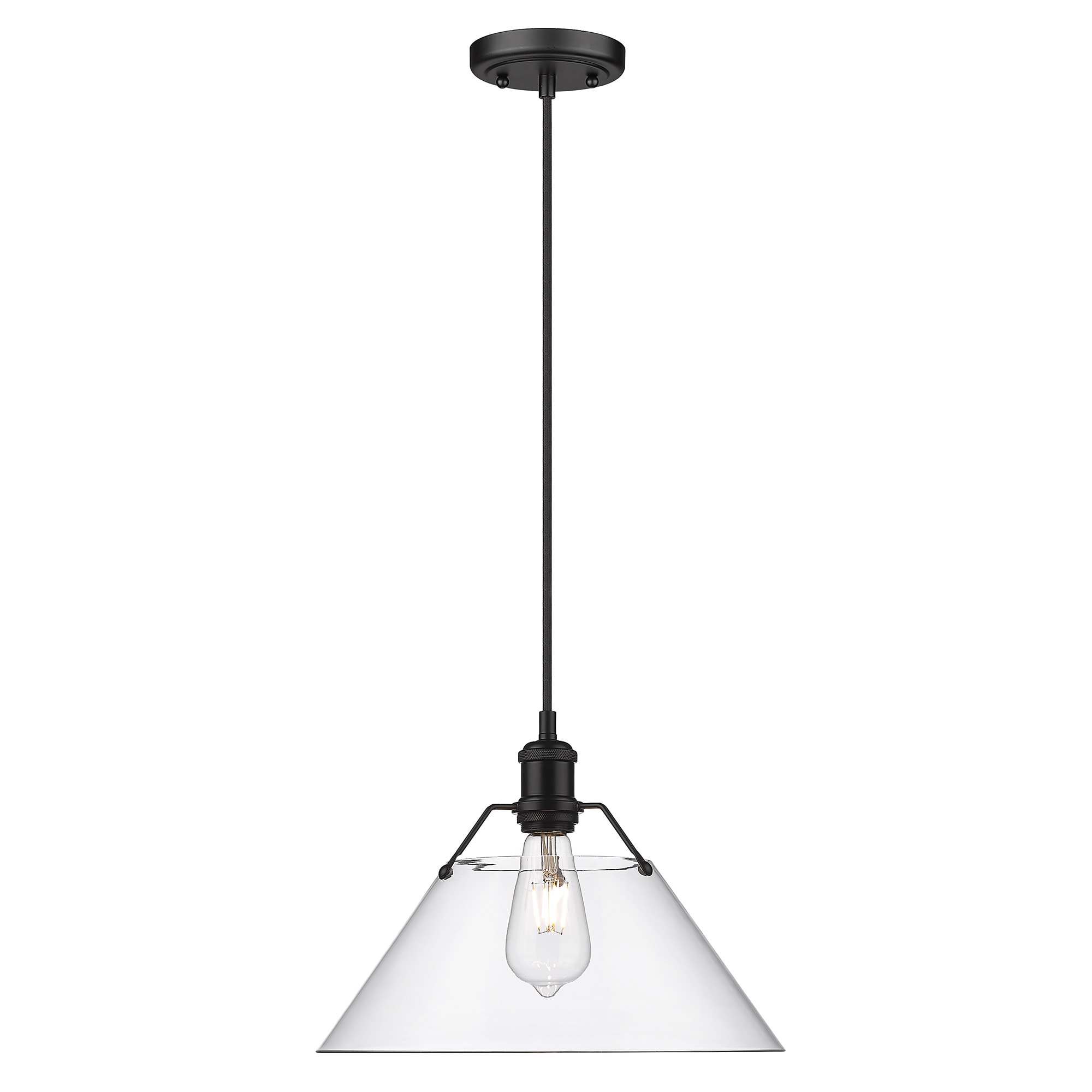 Orwell 14" Matte Black and Clear Glass Industrial Pendant Light