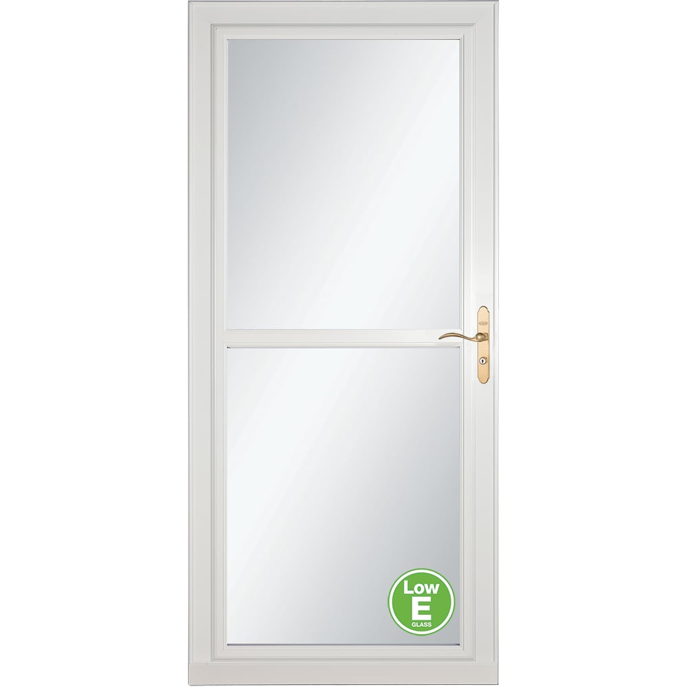 Tradewinds Selection Low-E 36-in x 81-in White Full-view Retractable Screen Aluminum Storm Door with Polished Brass Handle | - LARSON 14604032E07