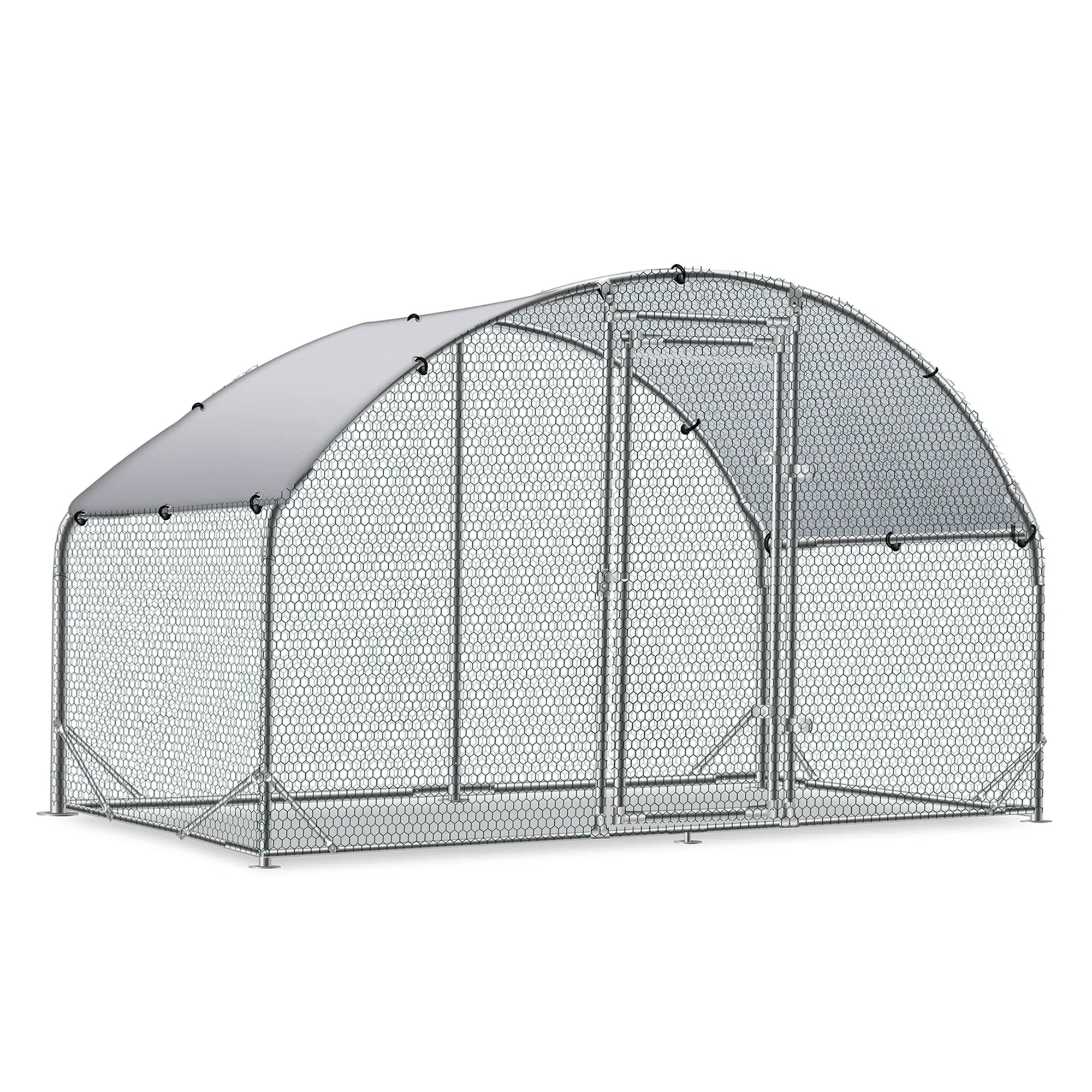 Gaierptone Metal Chicken Coop - Silver, 110.4-in x 74.4-in x 78-in - Rust Resistant, Durable, PVC Coated Wire Mesh, UV-Resistant Roof Cover -  CRXZ1NQOM82