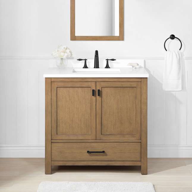 Allen Roth Ronald 36 In Almond Toffee, White 2 Drawer Bathroom Vanity