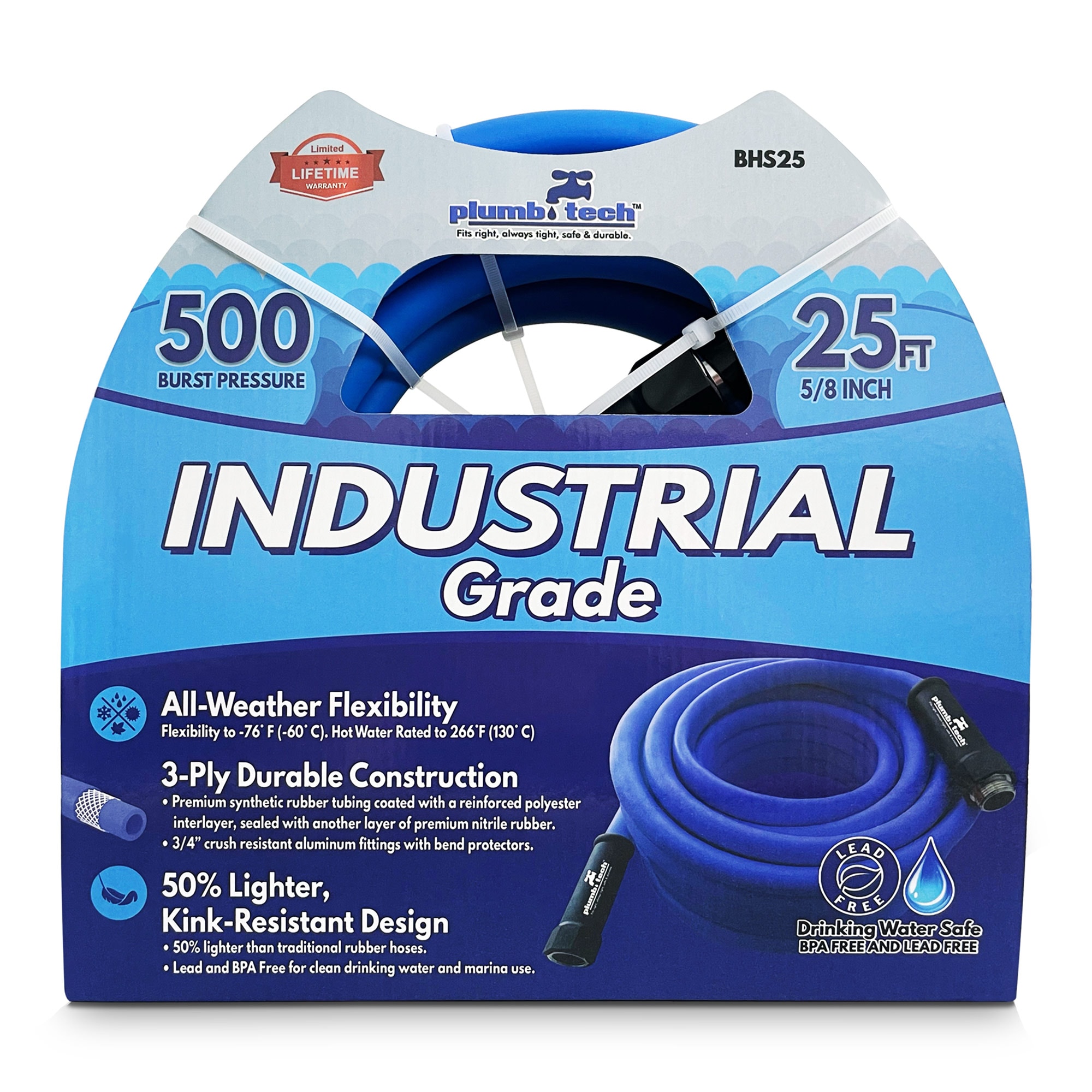 Plumb Tech BHS25 Industrial Grade 5/8-in x 25-ft Heavy -Duty Kink Free Rubber and vinyl Blue Hose