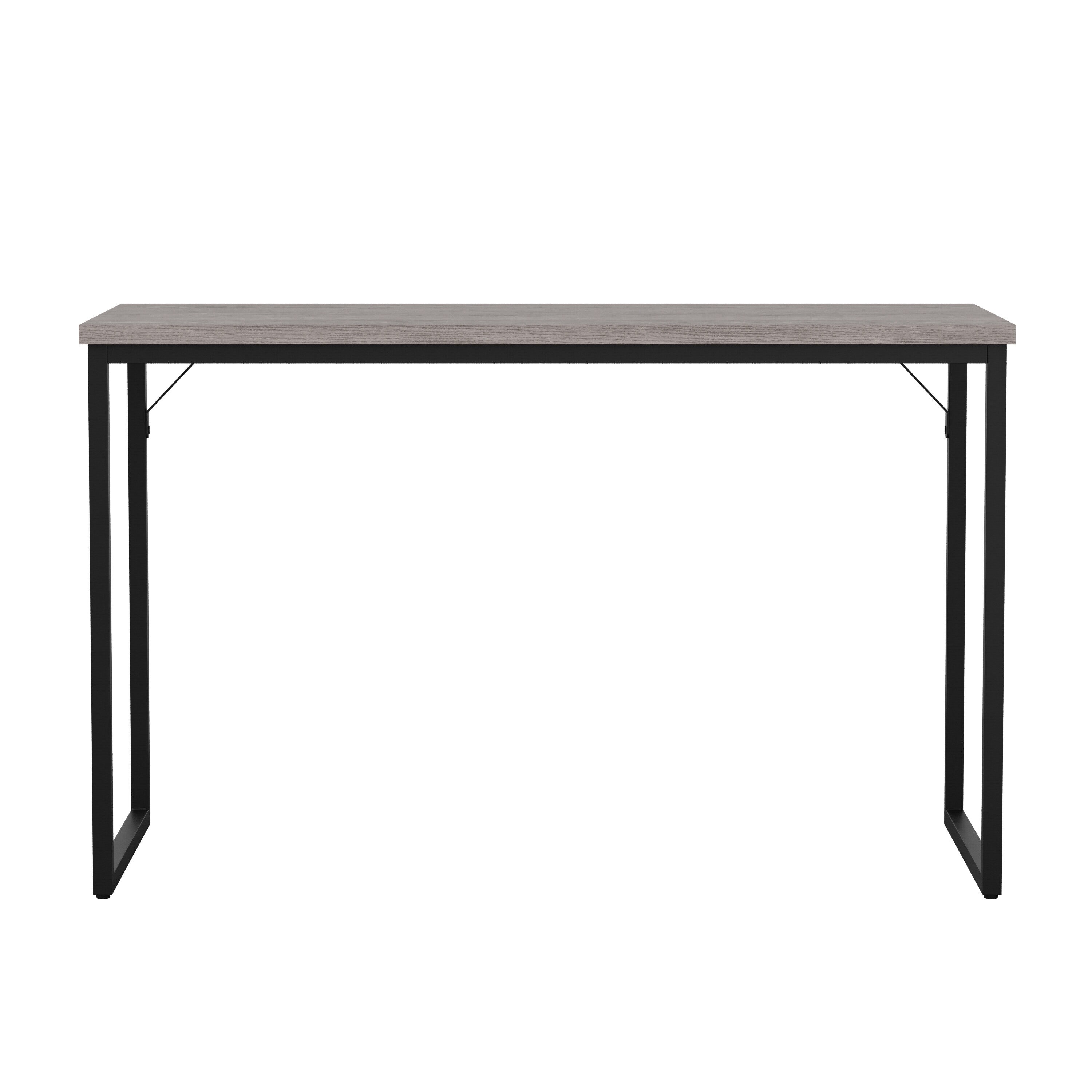 Gray Wood Grain Parsons Desk with Oil Rubbed Bronze Frame
