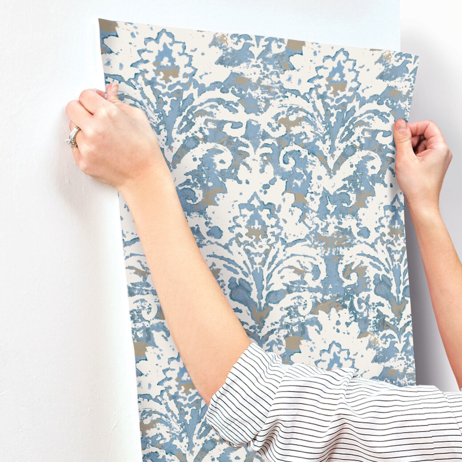 York Wallcoverings Blue And Grey Batik Damask Wallpaper In The 