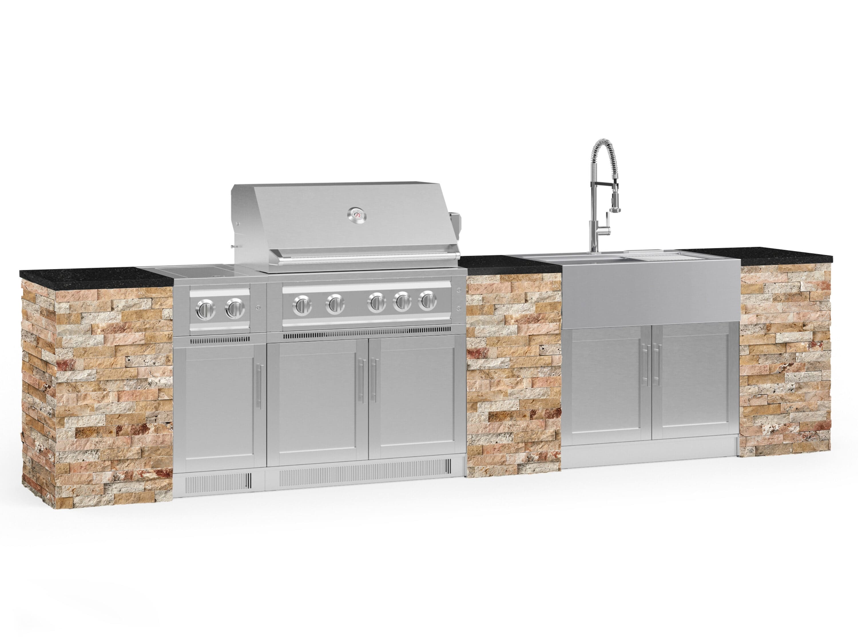 NewAge Products 69238 Signature Series Cabinets Platinum Grill 11 -Piece 145.16-in W x 25.5-in D x 58.64-in H Modular Outdoor Kitchen Set 7 Burners