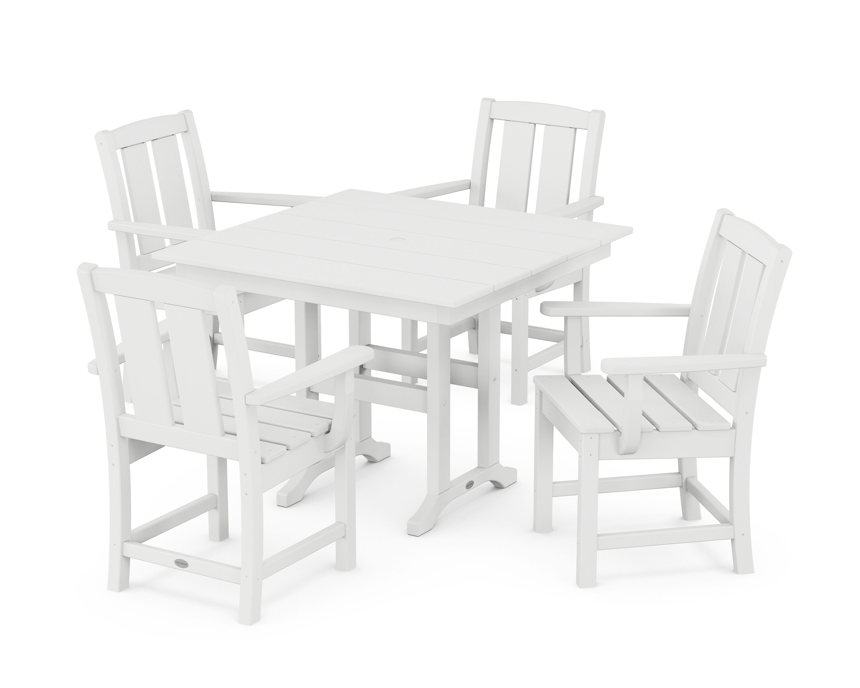 POLYWOOD PWS2053-1-WH Mission 5 -Piece White Patio Dining Set Plastic Square Table with 4 Stationary Chairs
