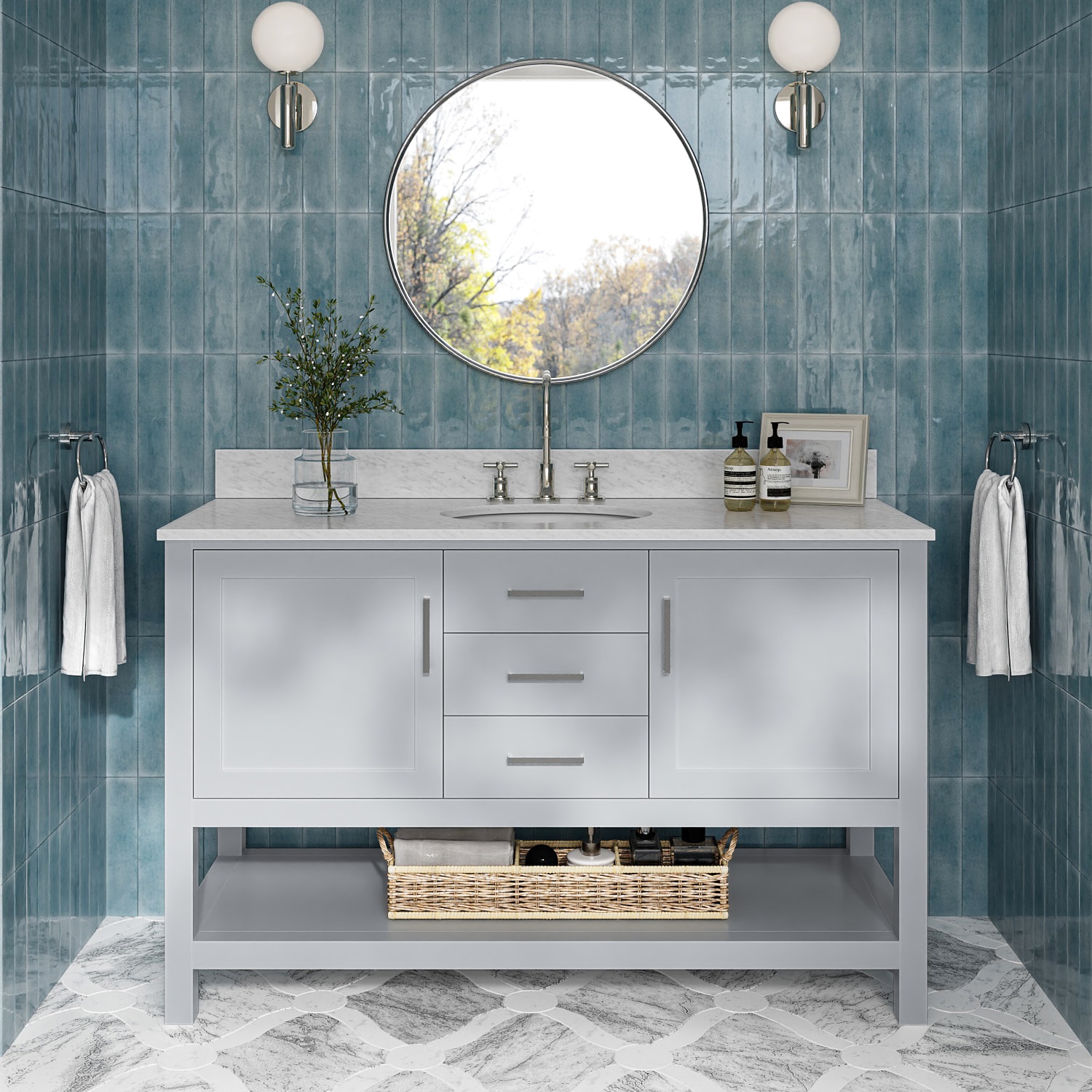 ARIEL - Bayhill 54-in Gray Undermount Single Sink Bathroom Vanity with 0.75" Carrara White Marble...