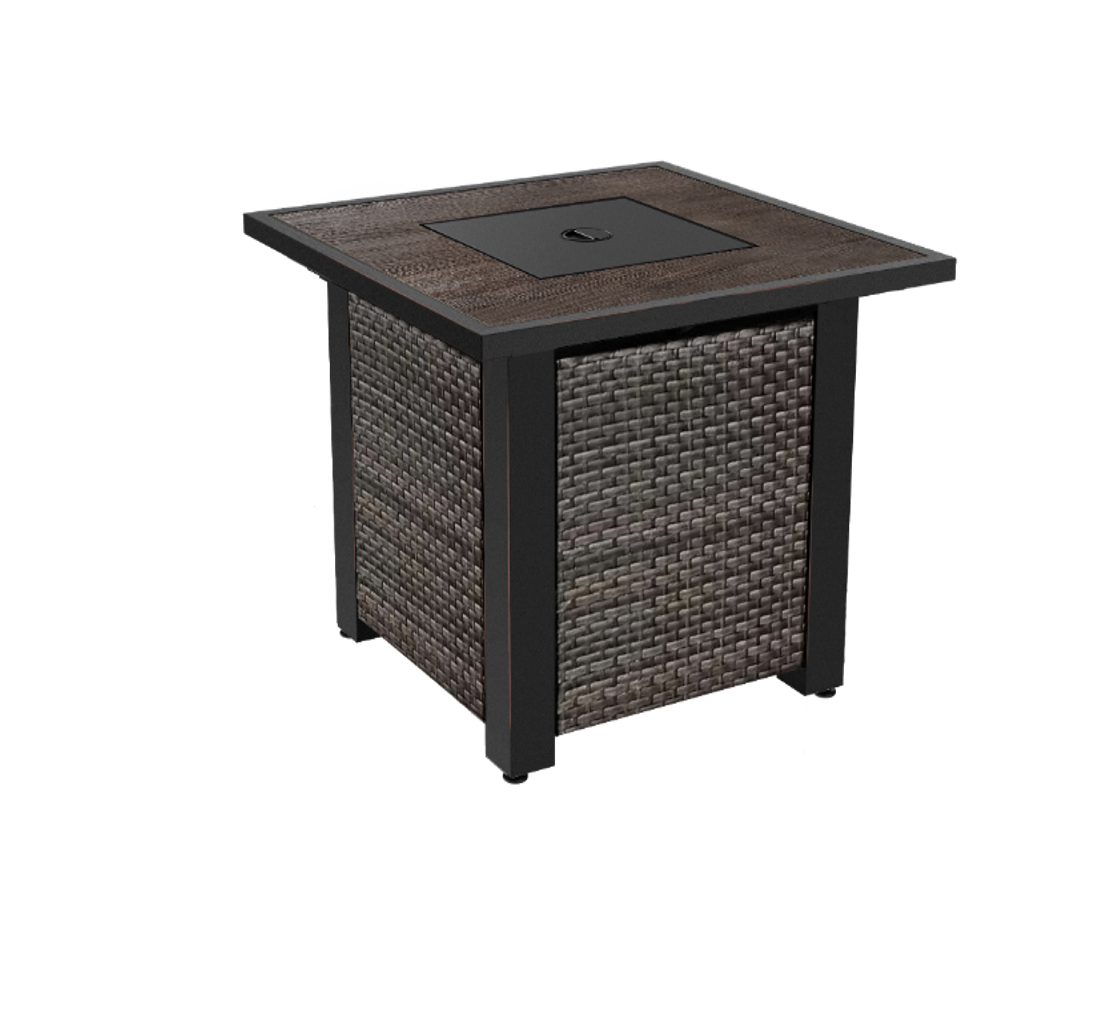 allen + roth GAD15420L 32-in W Black Brown Wicker Steel Square Liquid propane Fire pit table