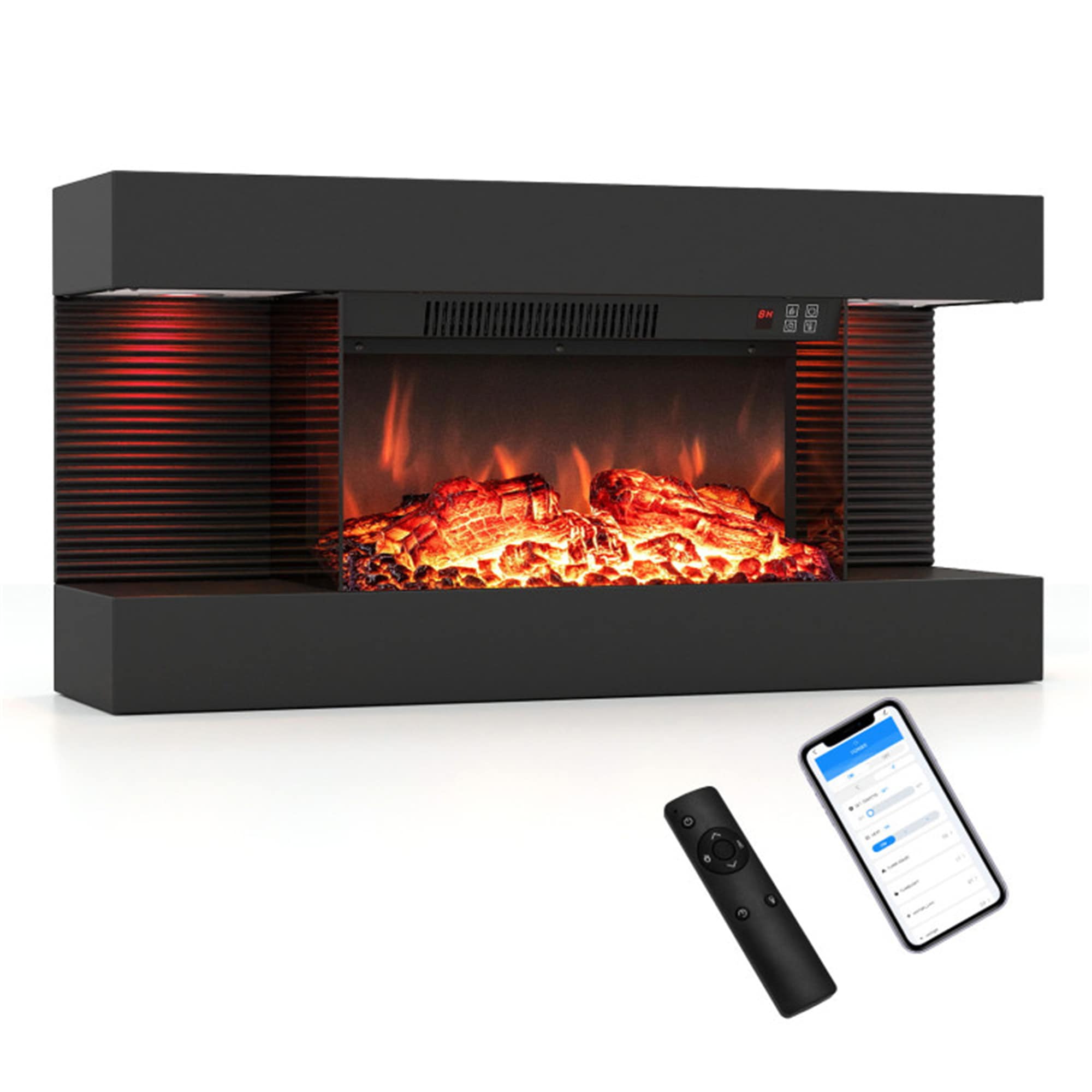 BABOOM 32.28-in W Black Wall mount Fan-forced Flat Wall Electric Fireplace with Remote Control Included