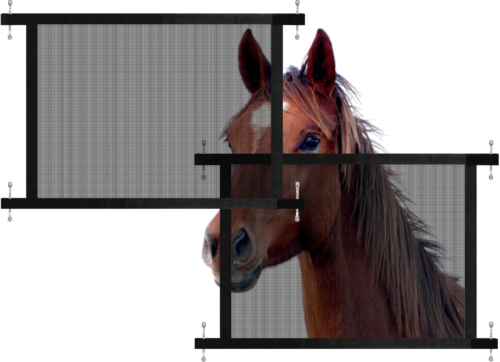 Phyfalip  Horse Trailer Window Screen with Hook and Loop 2 Pack Protects Horse Eyes and Ears from Bugs and Debris Enhances Air Circulation