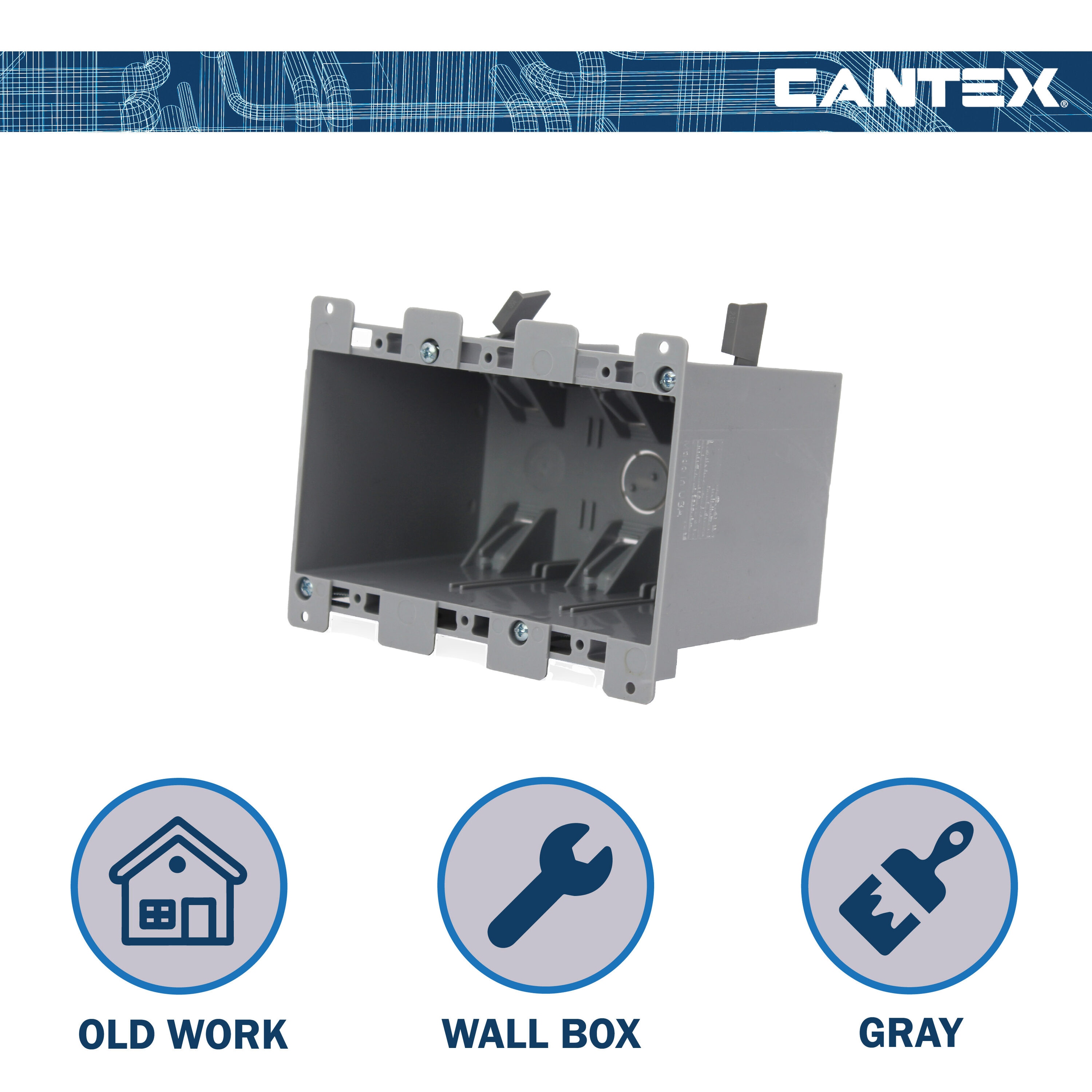 Cantex EZ Box New Work 44 Cu In Rectangle PVC 3 Gang Outlet Box Gray